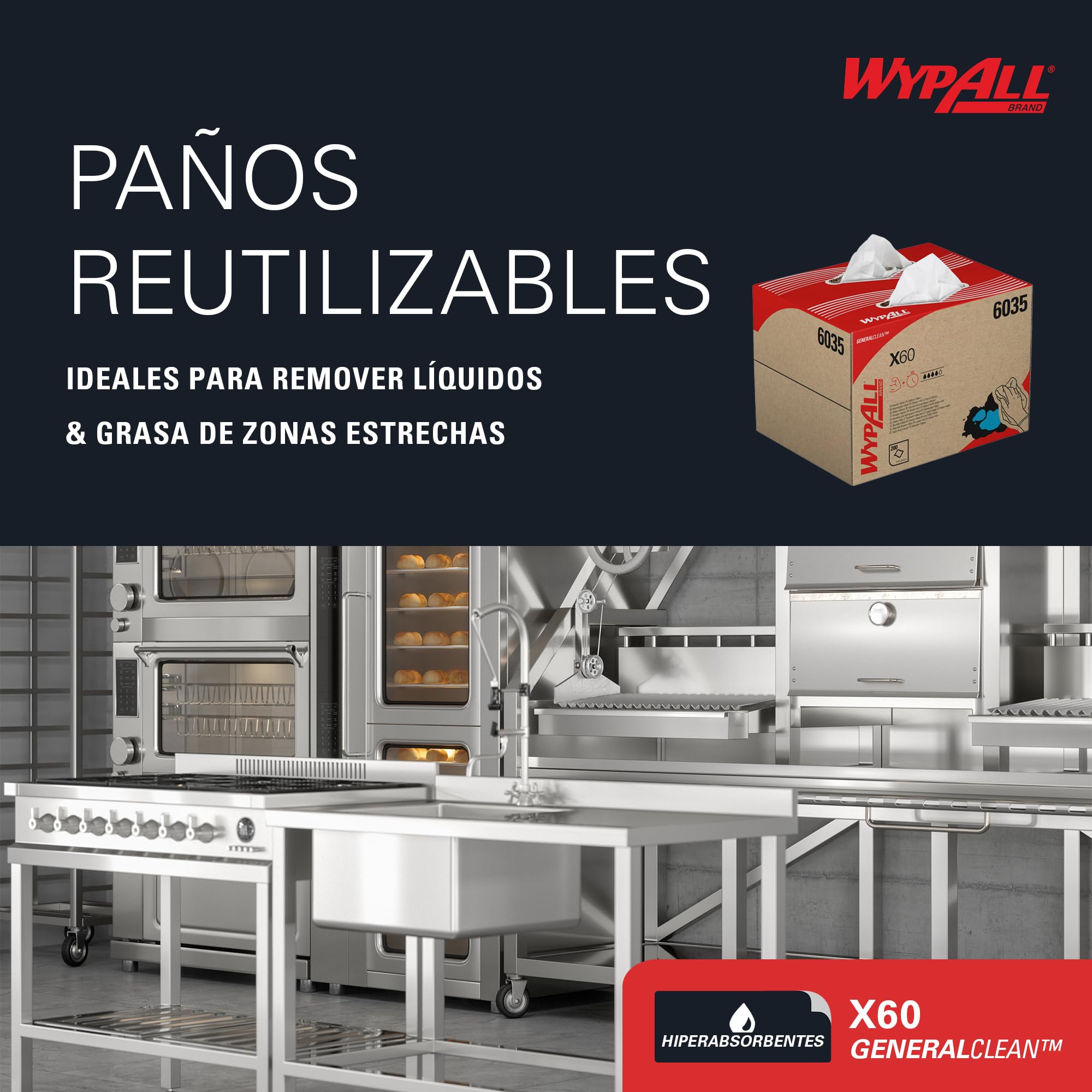 WypAll X60 Paños 6035, 1 Capa, Ligeros y Absorbentes, 1 Caja x 200 Paños (200 total)