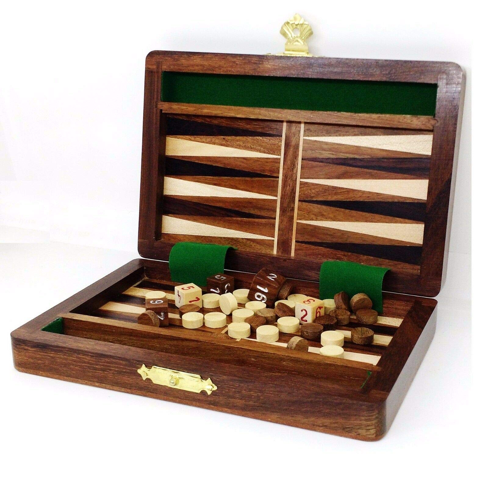 RoyalChessMall-6" Wooden Travel Backgammon Set Includes Game Pieces & Folding Board�