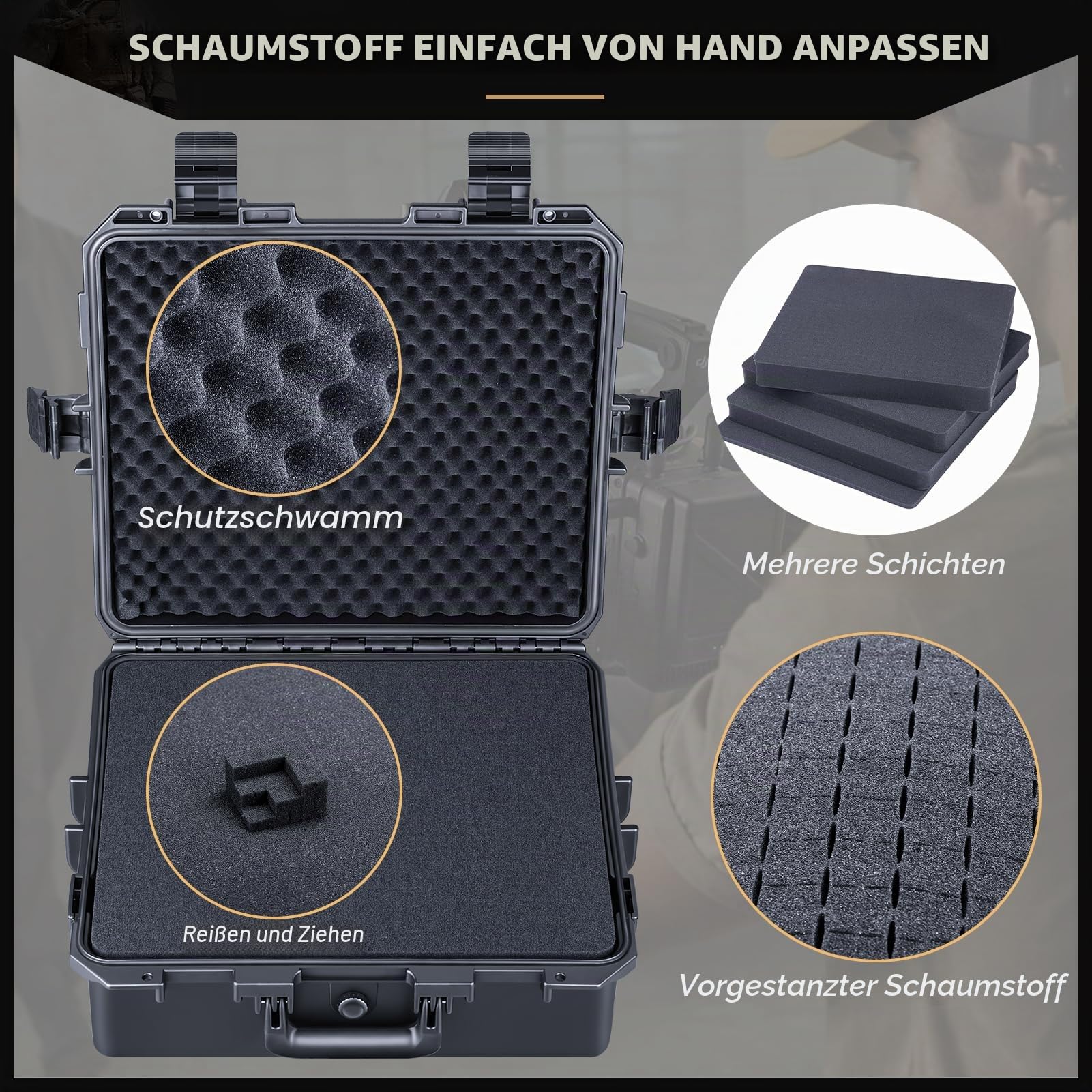 Lykus HC-4120 Wasserdicht Koffer mit Schaumstoff, Innengröße 38x32,5x16,8cm