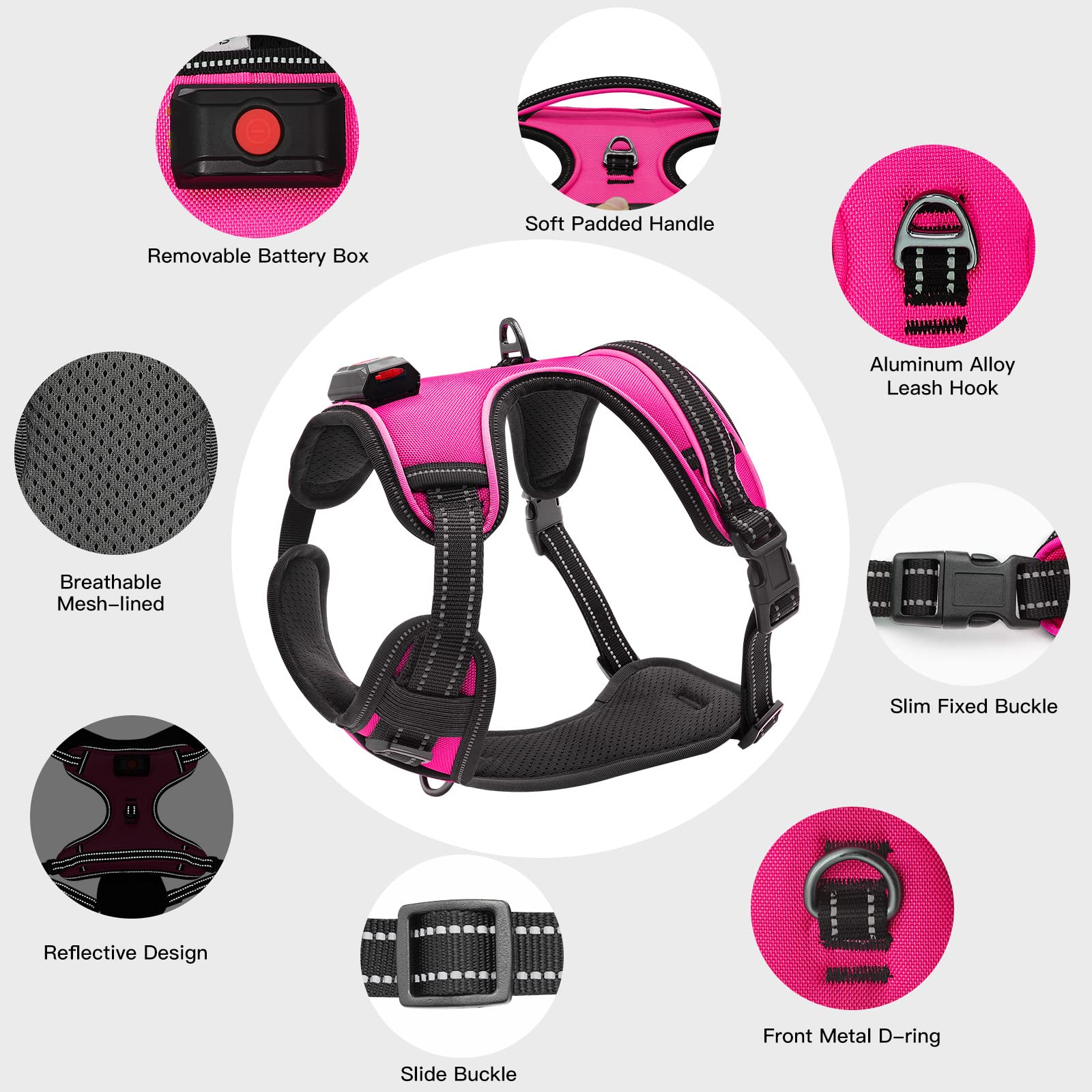 LED Dog Harness-- Durable Light Up Dog Harness, Reflective Dog Harness Light, Adjustable LED Dog Coat for Small, Medium and Large Dogs (Small, Pink)