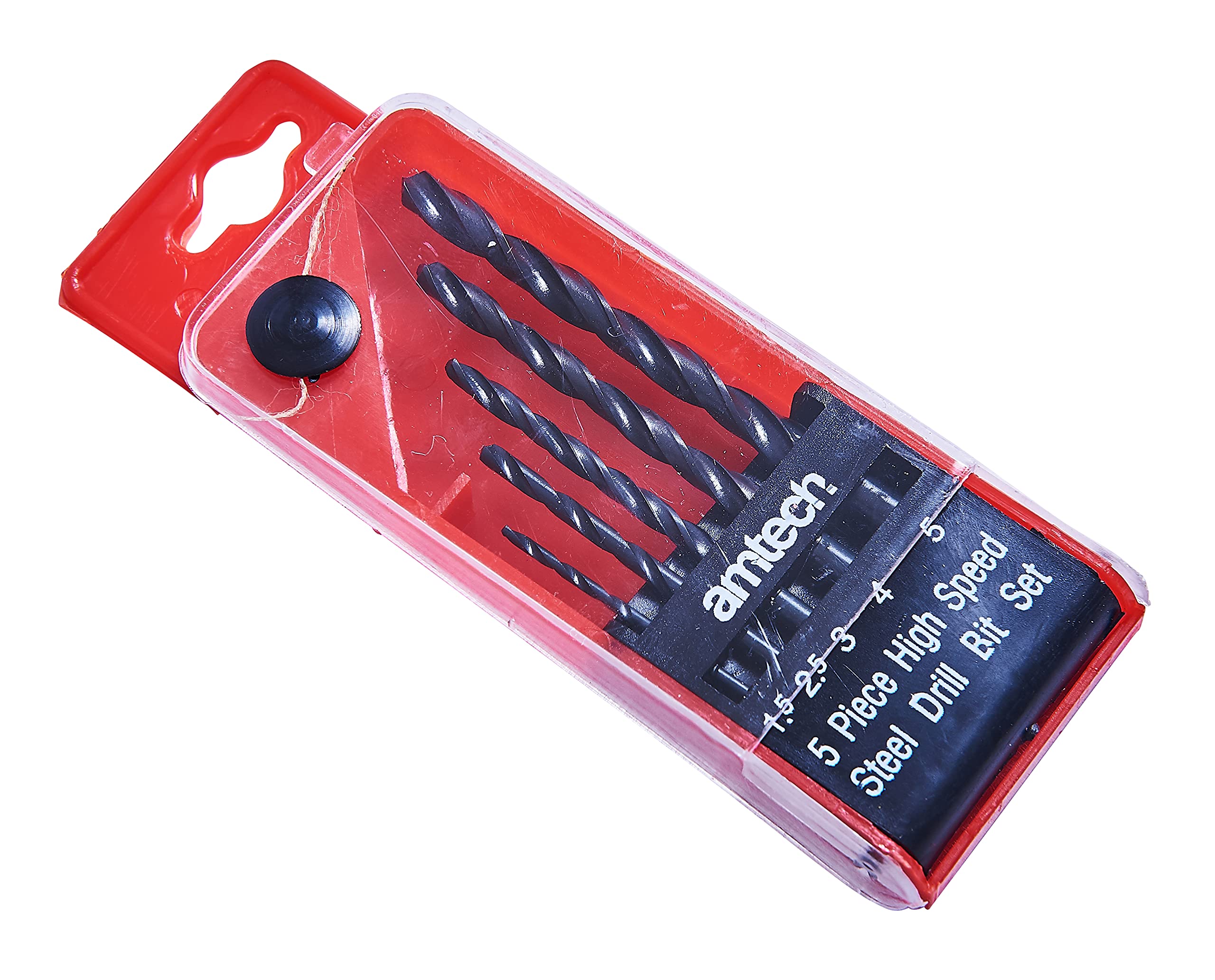 Amtech - 5pc HSS Drill Bit Set, corrosion-resistant finish, clean drilling in metal, wood & plastic, compact storage case, sizes 1.5/2.5/3/4/5mm