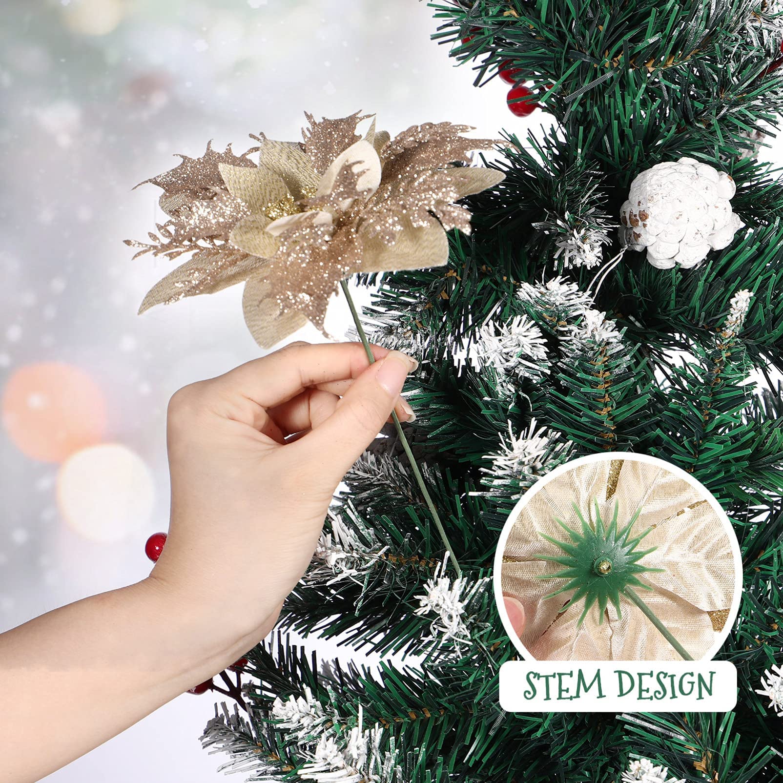 NUOBESTY Christmas Glitter Poinsettia Decor - Image 4
