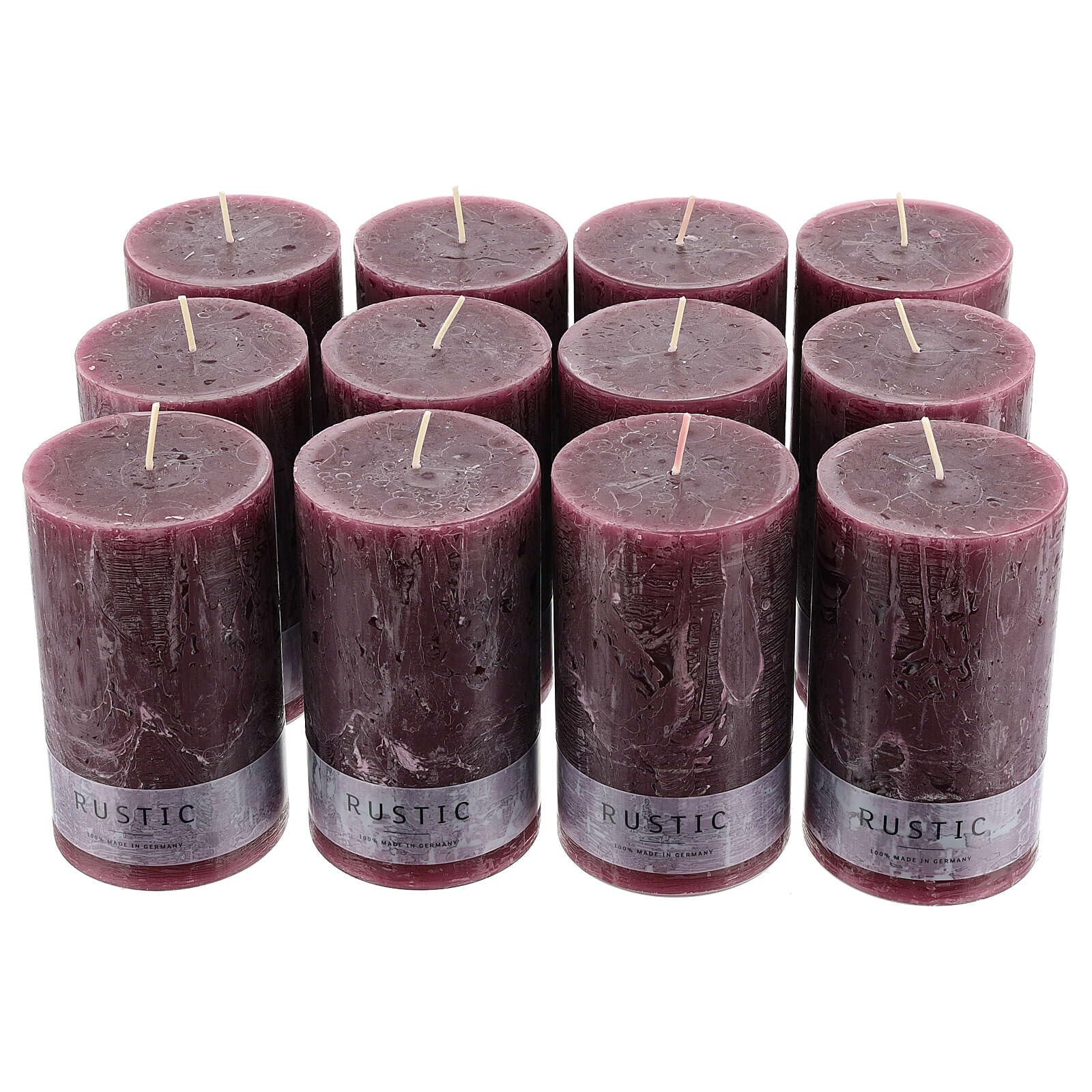 Purple Candle, Rustic Finish, Set of 12, 140x80 mm