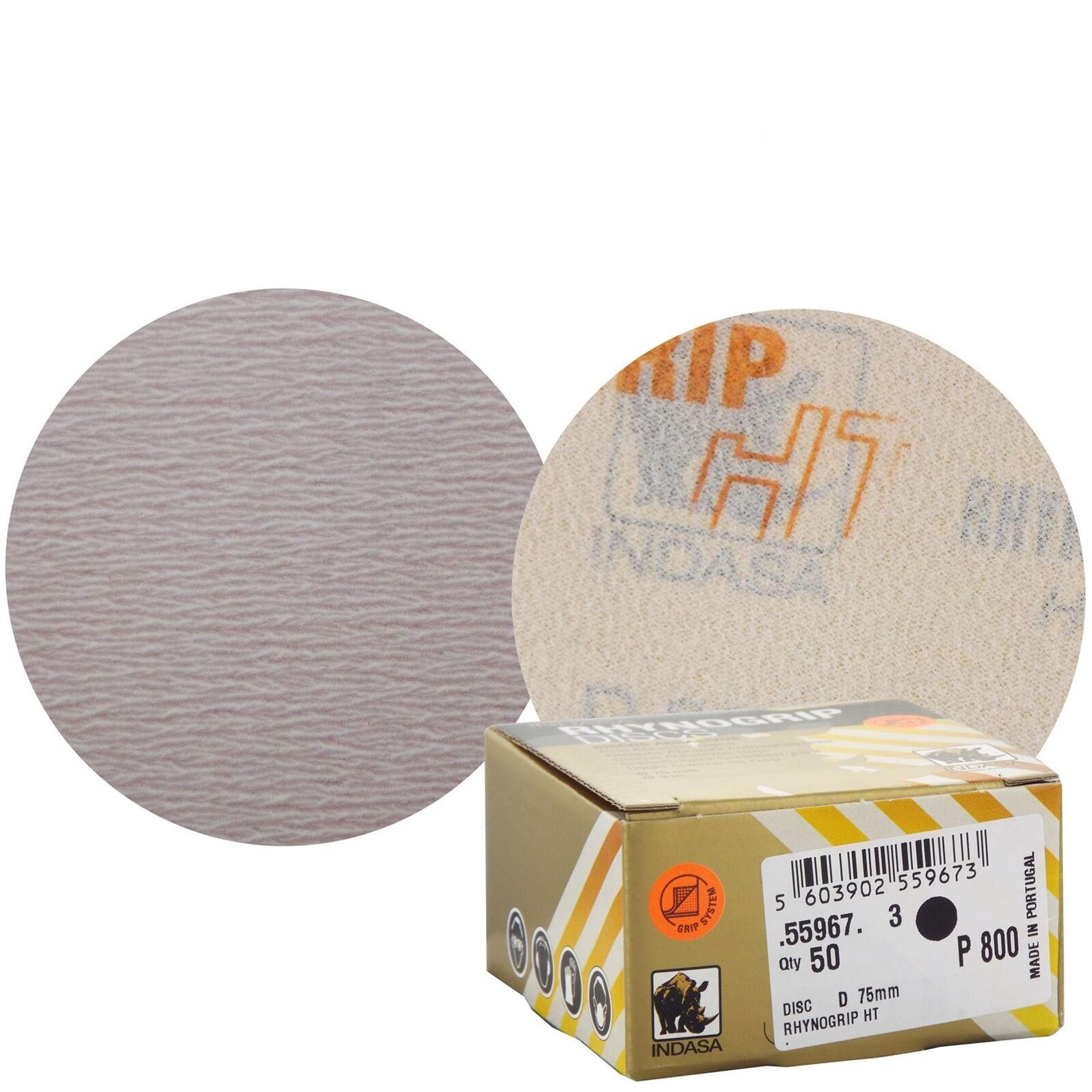 Indasa Rhynogrip HT Line 75mm 3" Sanding Discs P800 Box of 50 Grip System - Heavy Duty Sanding/Sanding/Preparation/Fine Sanding/Sanding for Blending/Micro-Finishing/Rectifying