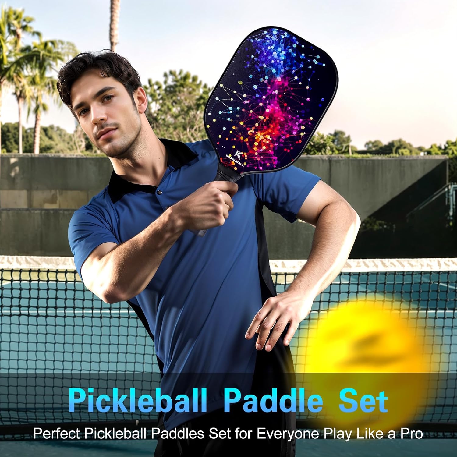 Premium Pickleball Paddles Set Fiberglass Carbon Fiber Pickleball Paddle Lightweight for Outdoor Indoor Use with Rackets for Men Women and All Ages
