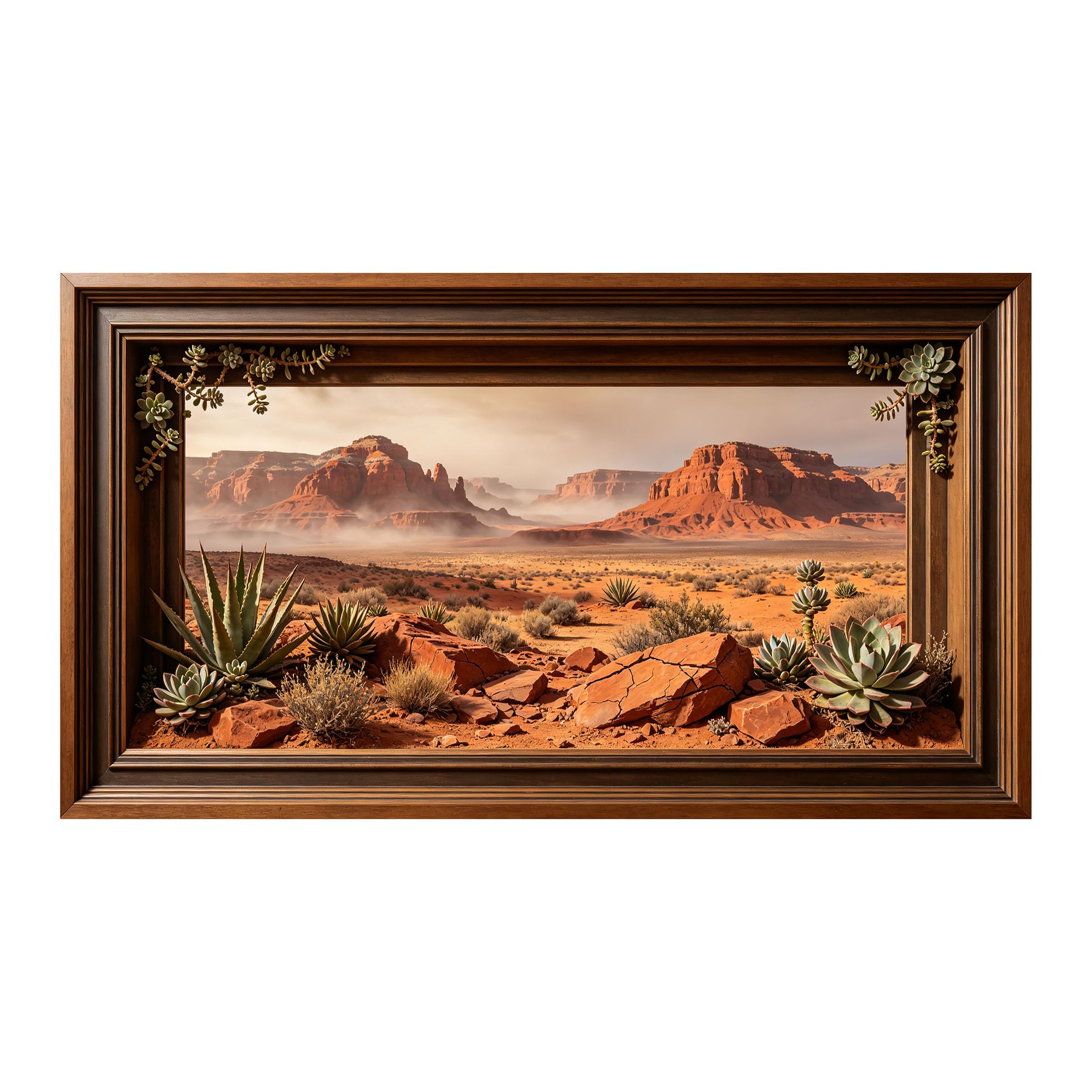 3D Framed Wall Art 50cm×100cm Southwestern Desert Canyon Succulent Botanical Realistic Panoramic Large Size SelfAdhesive Removable Wall Decor Prints Artwork for Living Room Bedroom Office