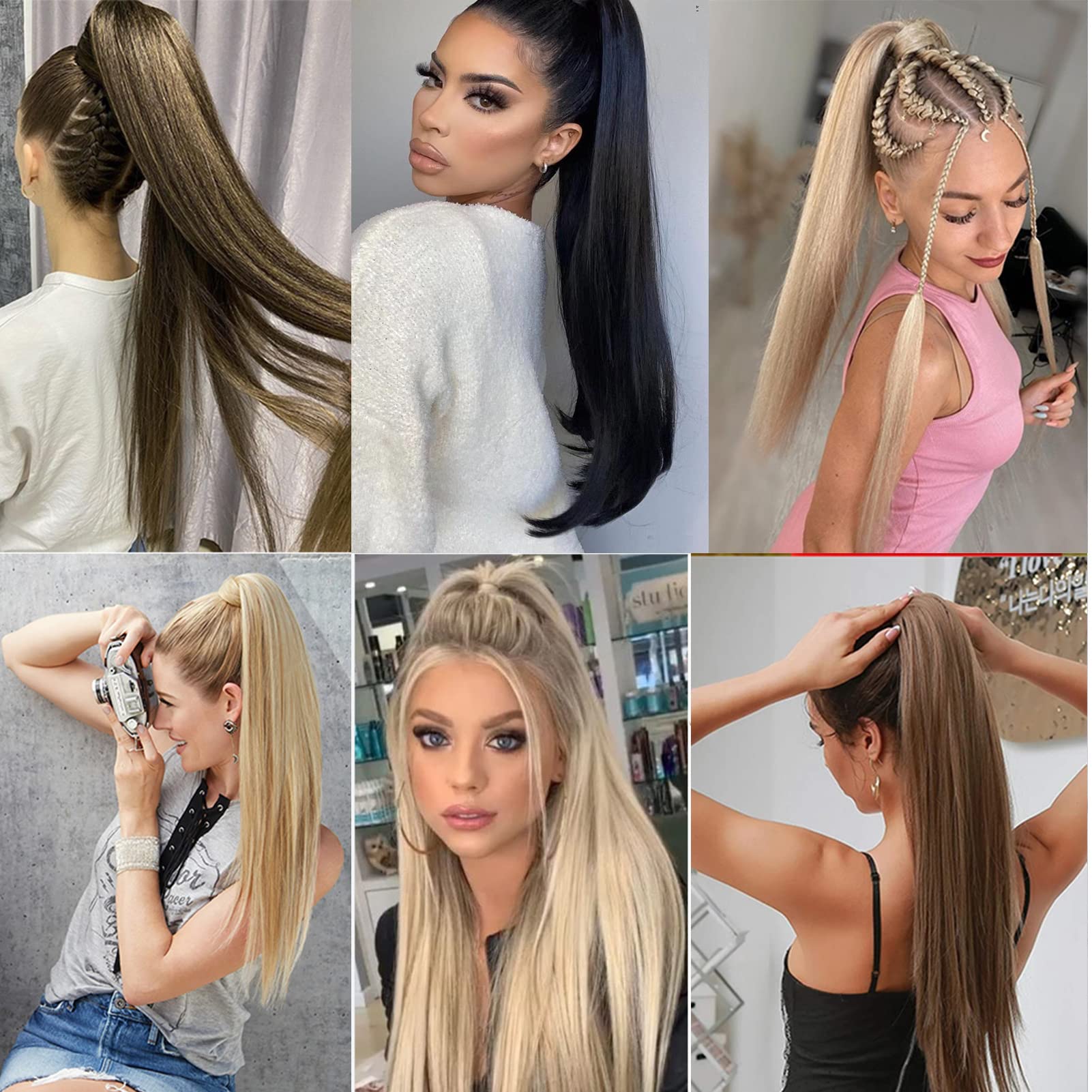 Cybelleza Straight Ponytail Extension Long Wrap Around Ponytails 22 inch Clip in Hair Extensions Hairpiece Synthetic for Women 105g - Image 3
