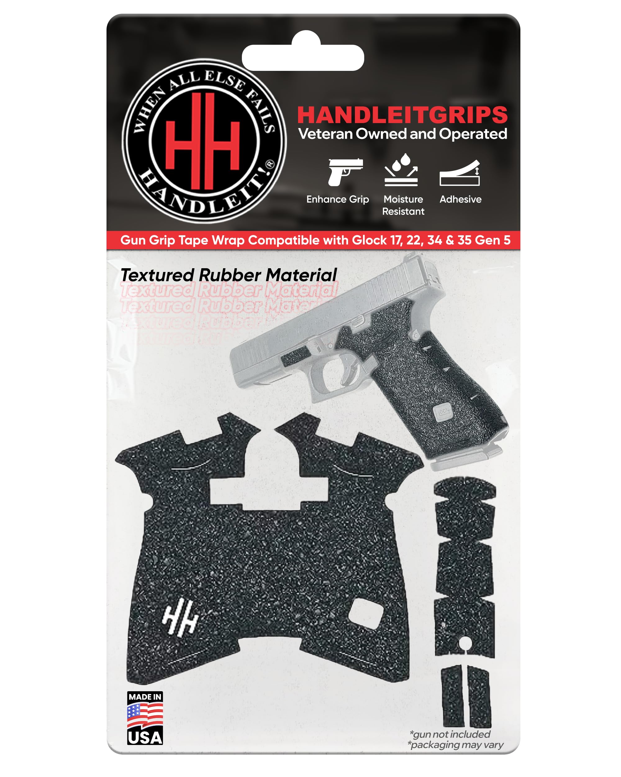 Handleitgrips Gun Grip Tape Compatible with Glock 17, 22, 34, 35 Gen 5 - Textured Pistol Grip Tape, Easy Installation, Superior Comfort and Control, Gun Skins & Accessories, Veteran Owned, Made in USA