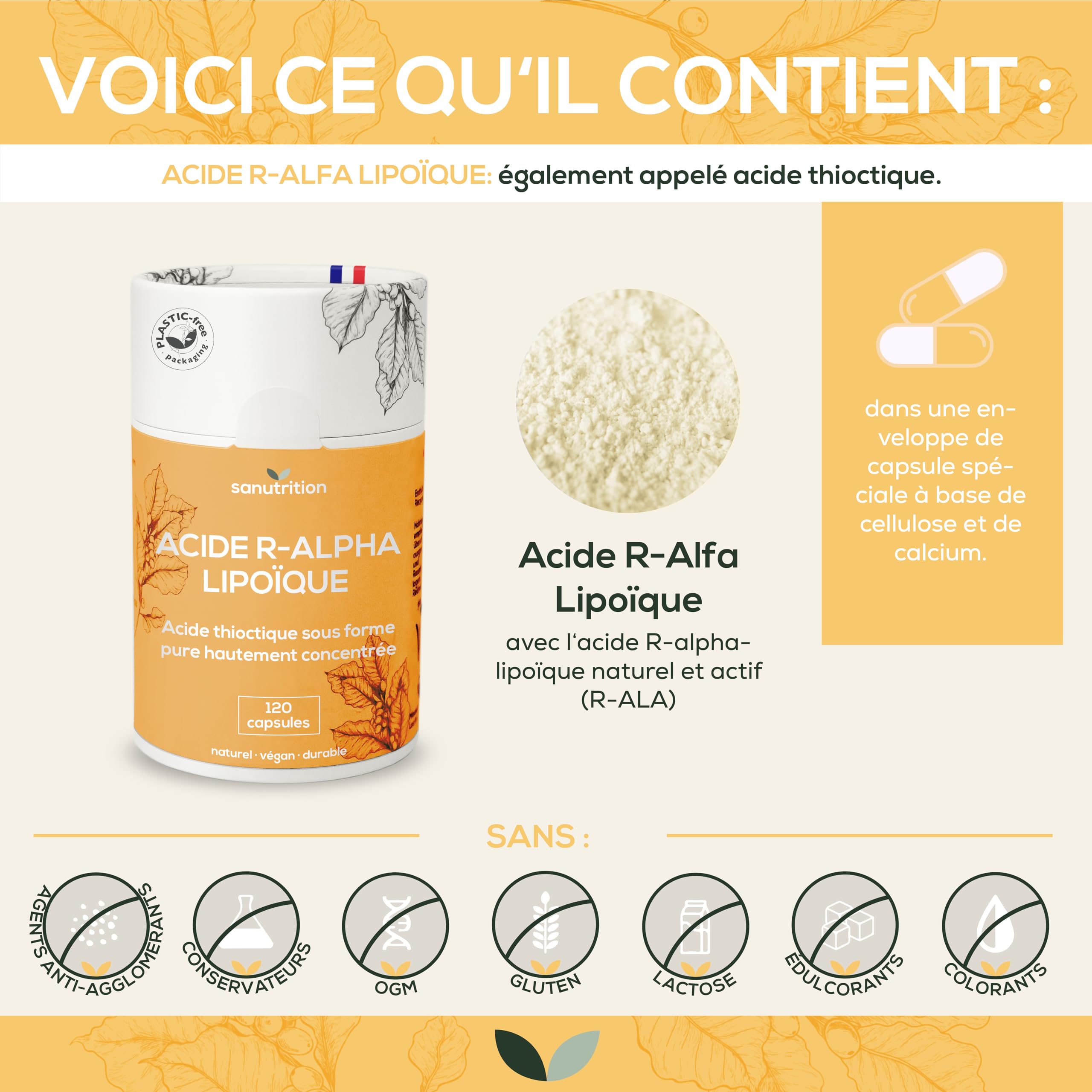 Acide R-alpha-lipoïque 400 mg par capsule | 120 capsules | Hautement dosé | En biodisponibilité particulièrement élevée | Végétalien | Emballage papier 100% écologique