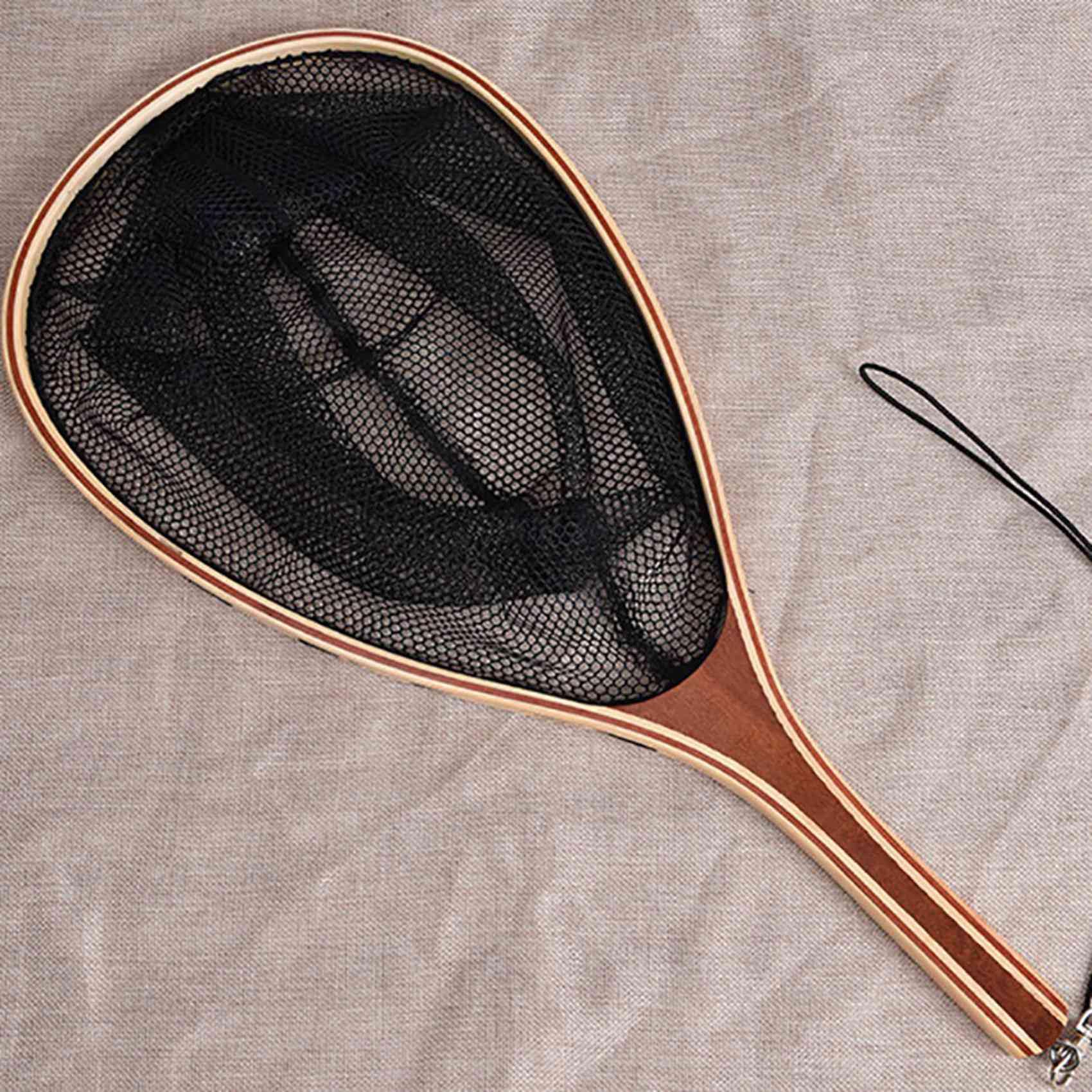 3X Guadino per Pesca Un Mosca Manico nel Legno Manico di Atterraggio nel Nylon Trota Mesh Fish Catch Release Scoop Fishing Tool