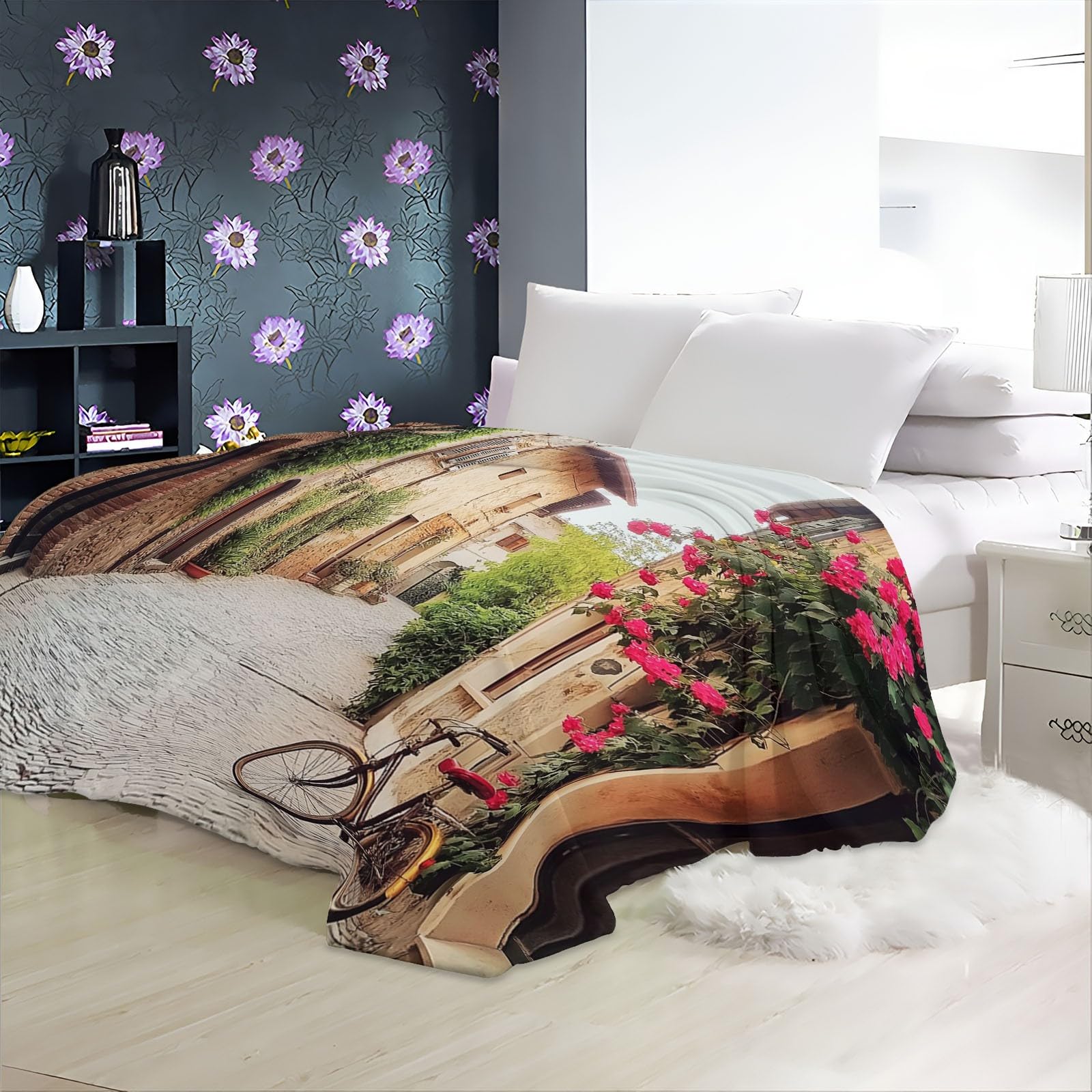 Koc flanelowy 180 x 200 cm, do fotografii, ulicy, roweru, koc z nadrukiem 3D, koc na sofę, koc wełniany, koc do klimatyzacji, do salonu i sypialni