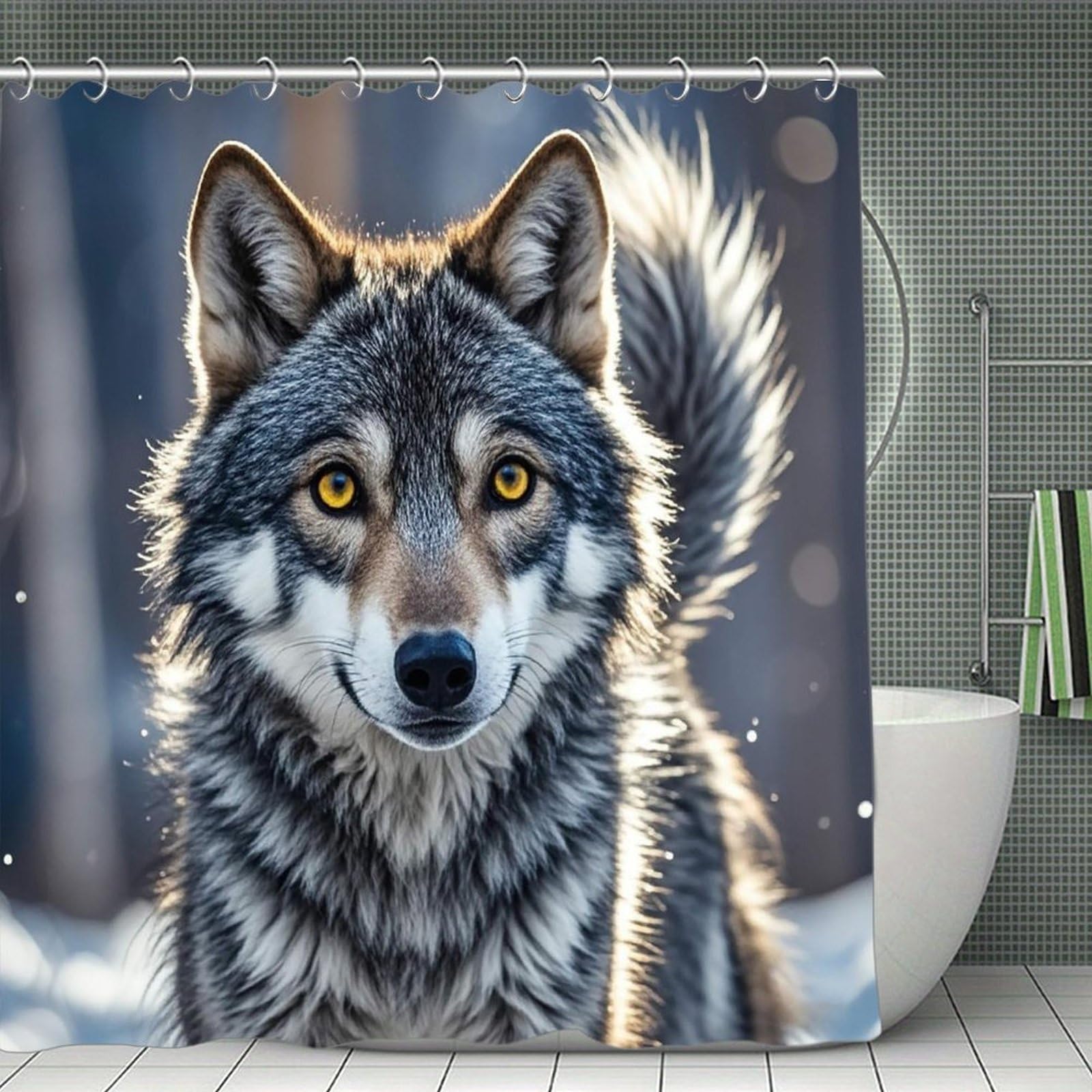 FekiLoot Cute Wolf Shower Curtain Minimalist Aesthetic Bath Curtain with Hooks Simple Water Resistant Bathroom Shower Curtains Cute Blackout Privacy Curtains Cloth Curtain