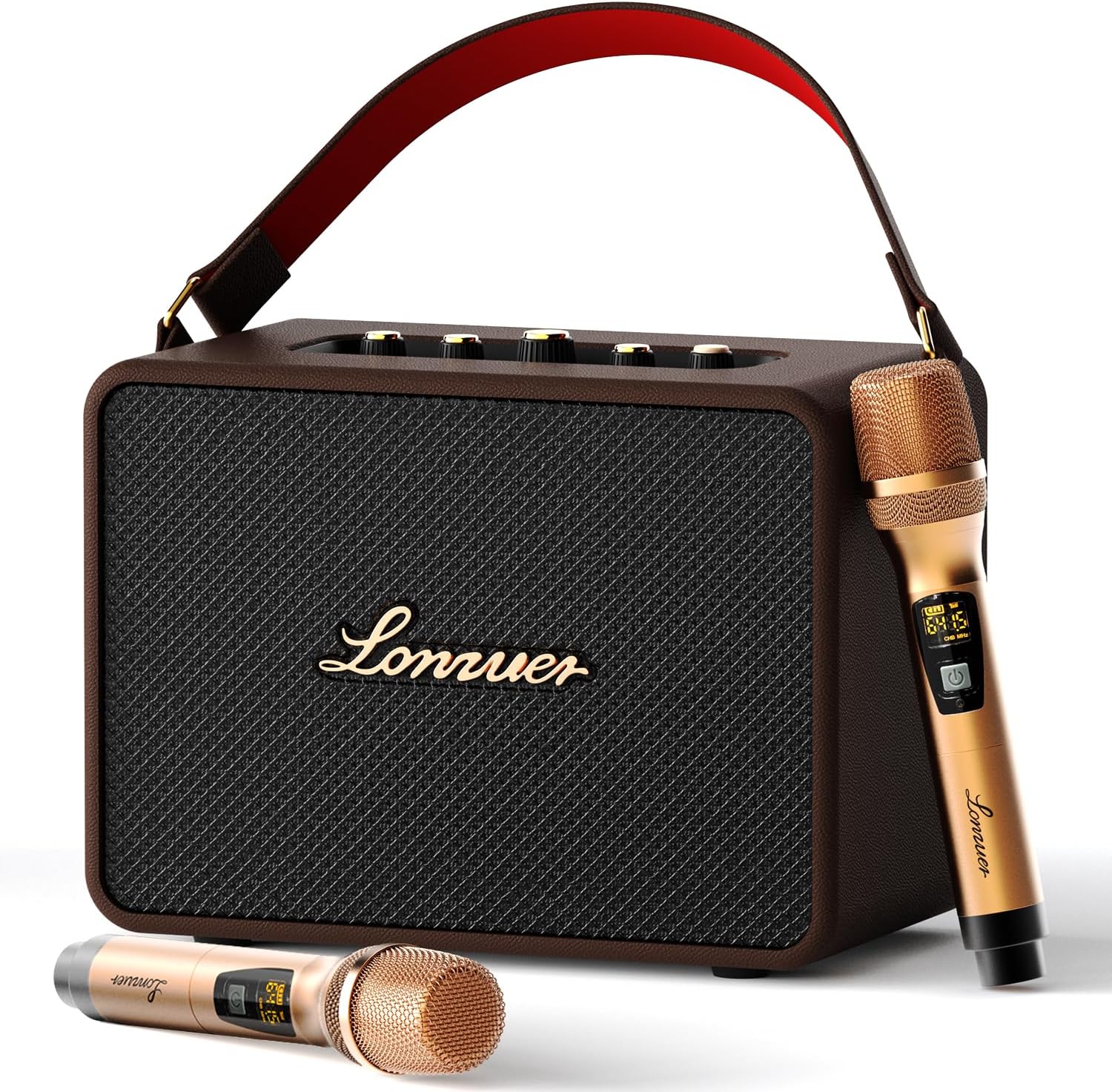 18000mAh Rechargeable 120W Loud Bass Retro Portable Karaoke Machine Bluetooth Speaker with 2 Wireless Microphones AUX Guitar Input for Adults (Black)
