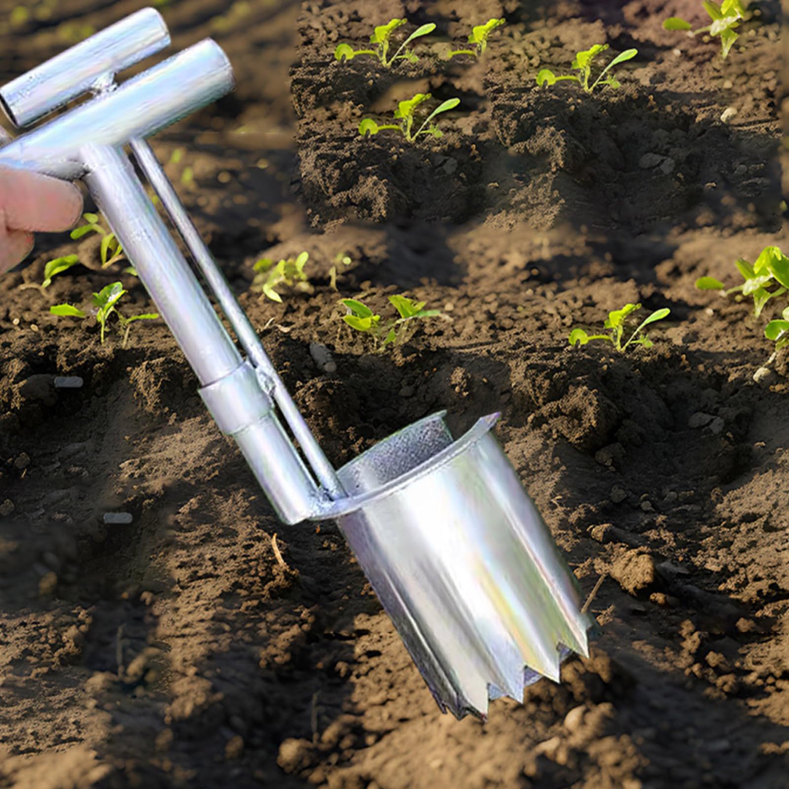 Trapiantatore Con Perforatore Per Film - Attrezzo Da Giardino Per Piantine E Agricoltura - Foto 7