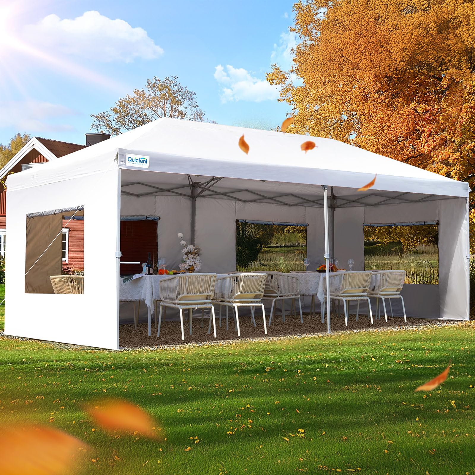 Quictent 10x20 ft Pop up Canopy with Sidewalls Easy up Canopy Tent Instant Shelter with Windows for Outdoor Event Party