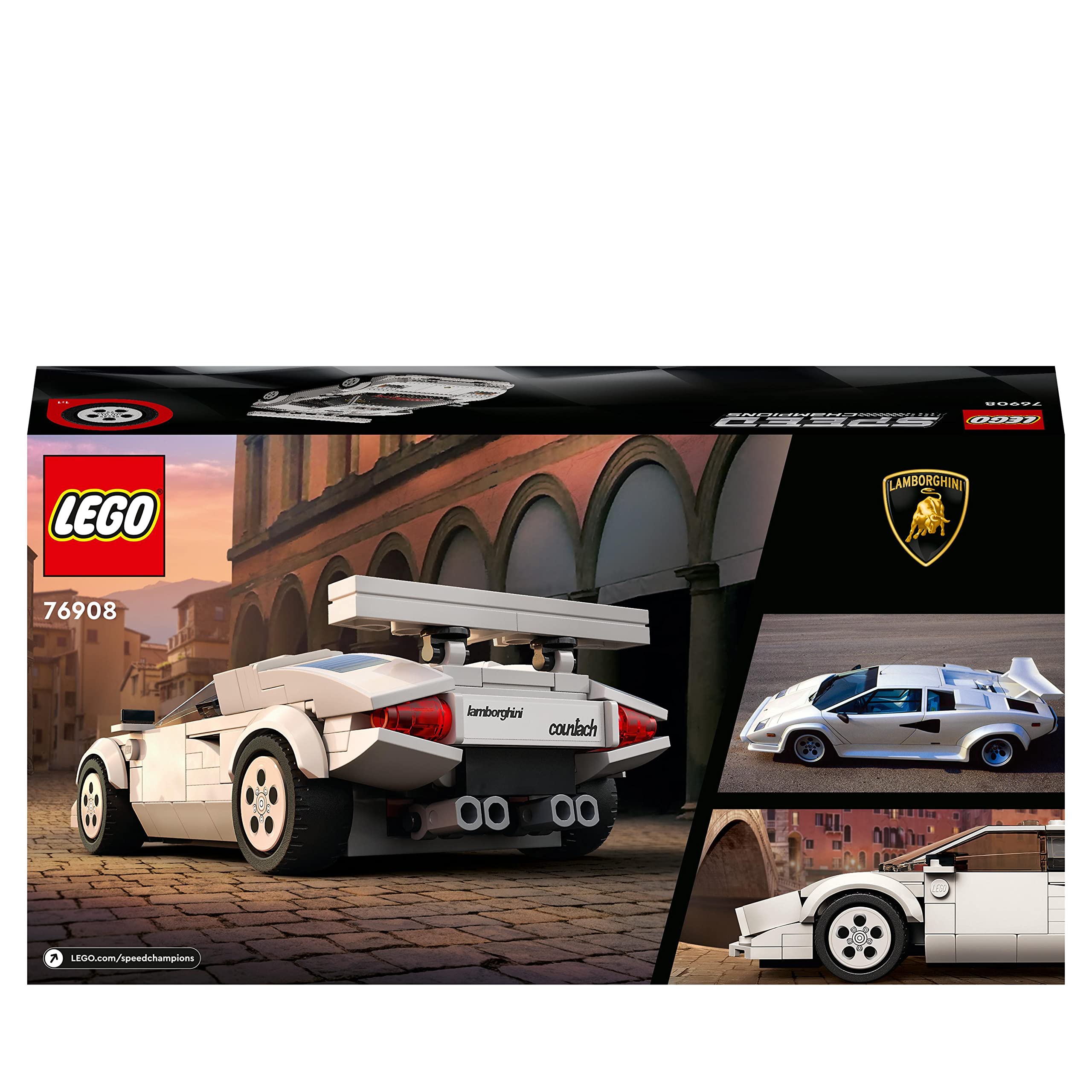 LEGO Speed ​​Champions Lamborghini Countach, replica del modello di auto da corsa giocattolo, set da costruzione da collezione con minifigure del pilota 76908