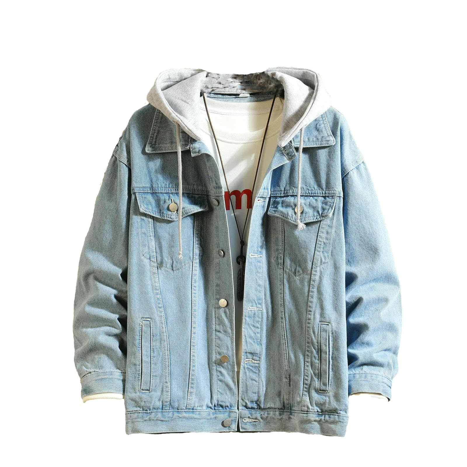 Kurtka dżinsowa męska z kapturem na co dzień męskie kurtki dżinsowe moda uliczna jednolity kolor wywijany kołnierz denim płaszcze kapelusz odpinany