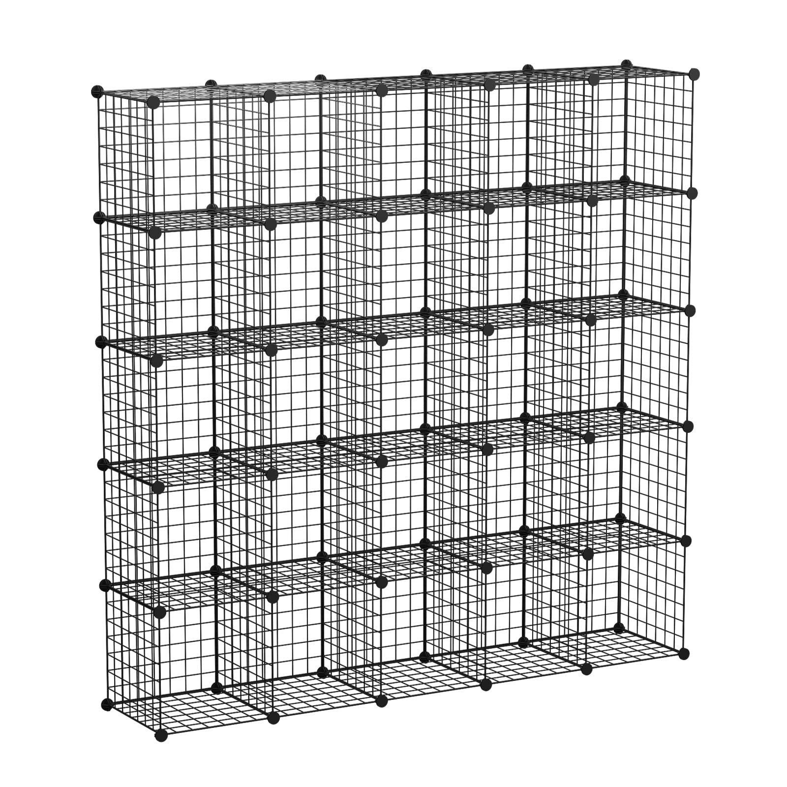 KOUSI 14"x14" Wire Cube Storage, Metal Grid Organizer, 25-Cube Modular Shelving Unit, Stackable Bookcase, Ideal for Living Room, Bedroom, Office,