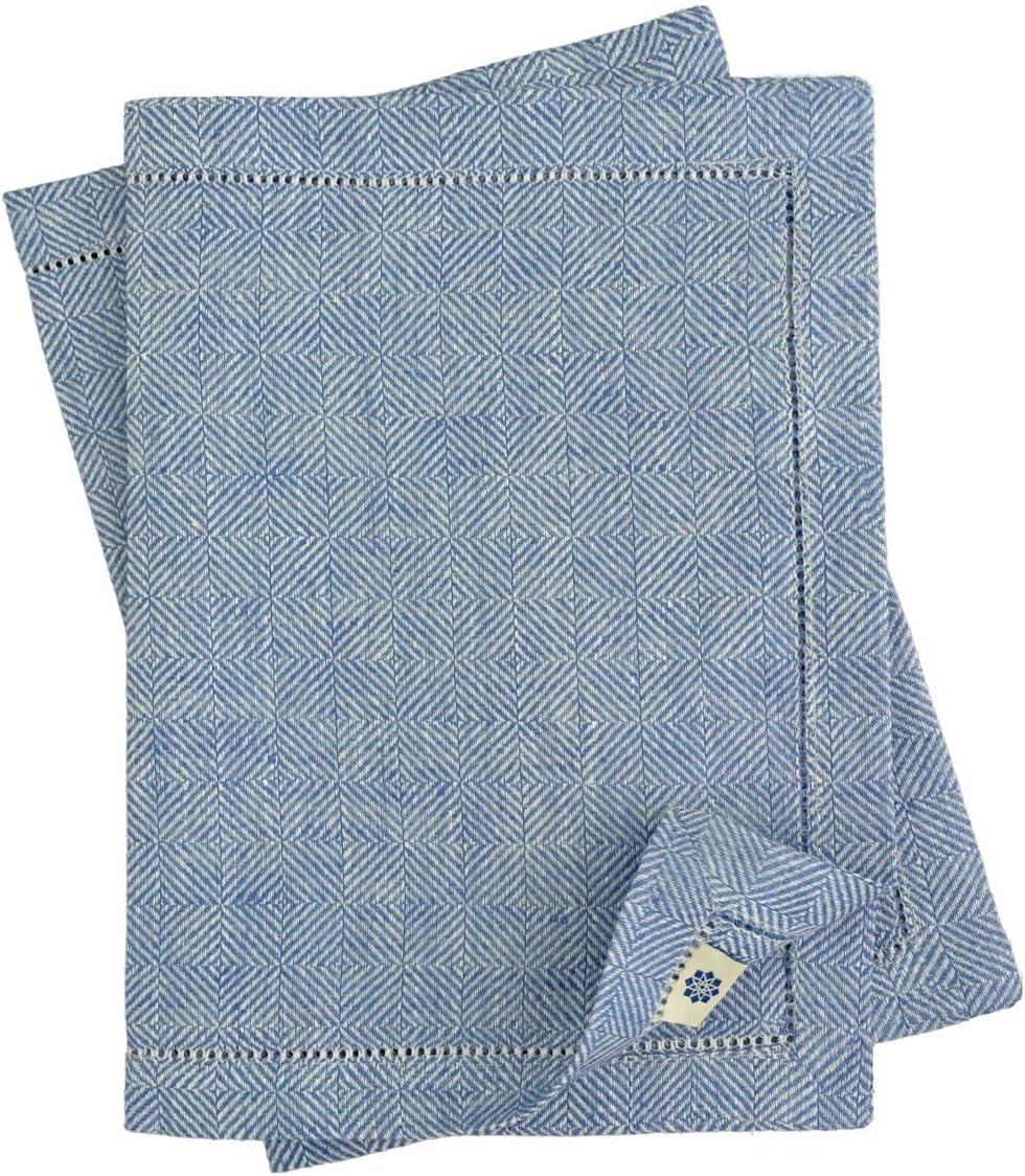 Linen & Cotton Set of 2 Table Mats Placemats Scandi - 100% Linen, Blue (30 x 44 cm (12'' x 17.6'')) Festive Elegant Rectangular Plate Dinner Table Linen Cloth Fabric Material Home Kitchen Christmas