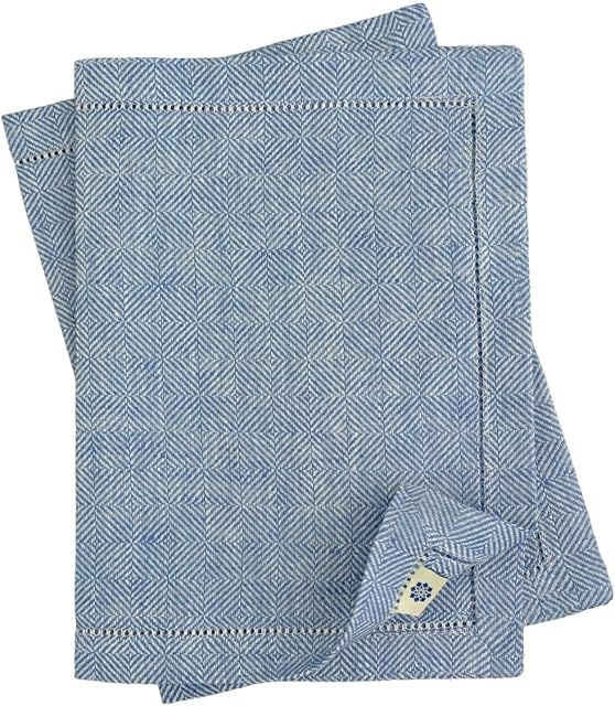 Linen & Cotton Set of 2 Table Mats Placemats Scandi - 100% Linen, Blue (30 x 44 cm (12'' x 17.6'')) Festive Elegant Rectangular Plate Dinner Table Linen Cloth Fabric Material Home Kitchen Christmas