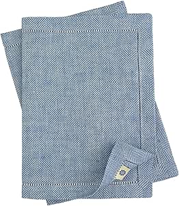 LINEN &amp; COTTON Set di 2 Tovagliette da Tavola in Tessuto Lavabile con Orlo a Giorno Scandi –100% Lino, Blu (30 x 44 cm, 2 Pezzi) Rettangolari Eleganti per Tavolo da Pranzo Tavolini Cucina Colazione
