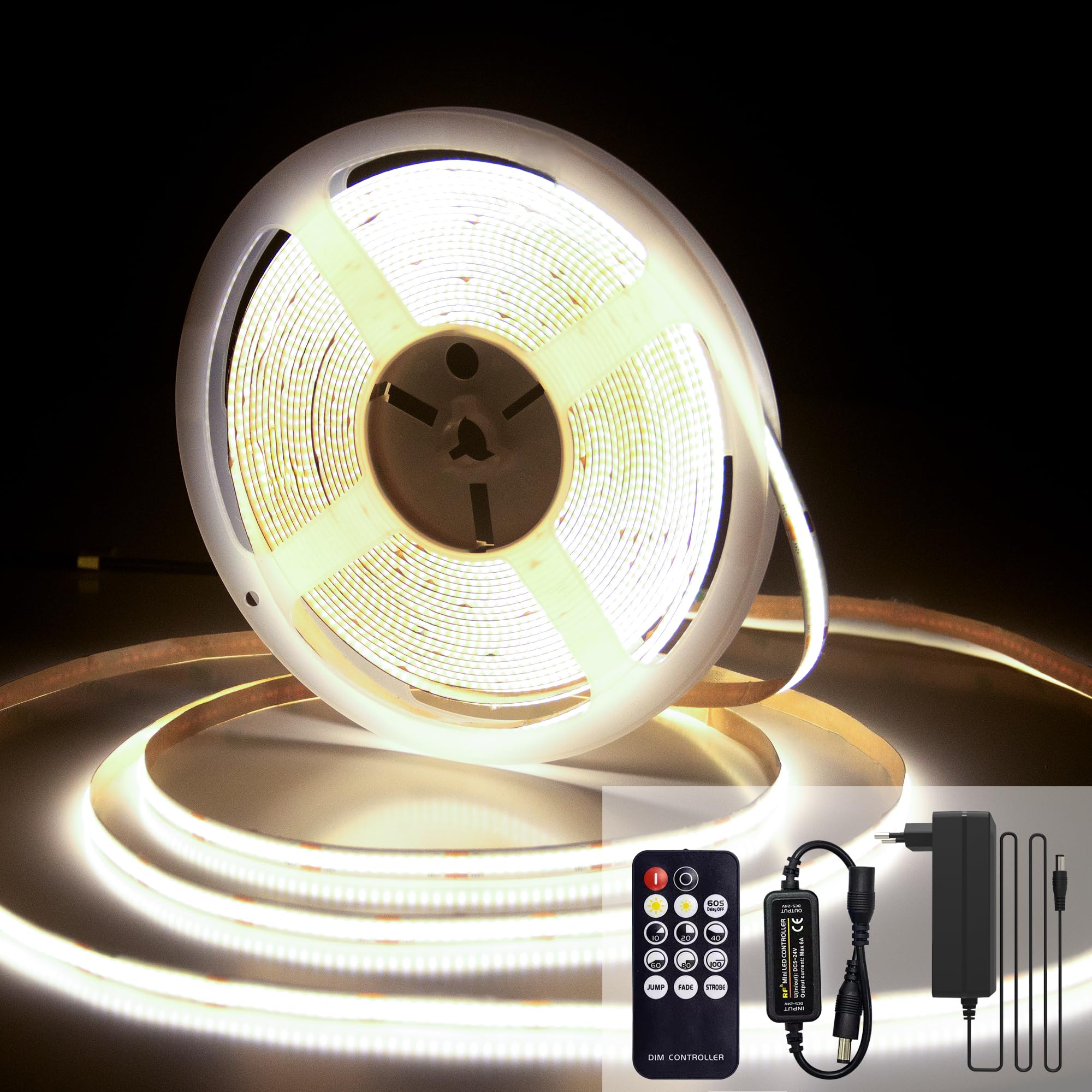 luktix Striscia LED Bianca Naturale 10m, 4000K Striscia LED Dimmerabile 24V, CRI92 +, larghezza 8mm, con Telecomando e alimentazione, per la decorazione domestica, cucina, specchio (4000K, 10M)
