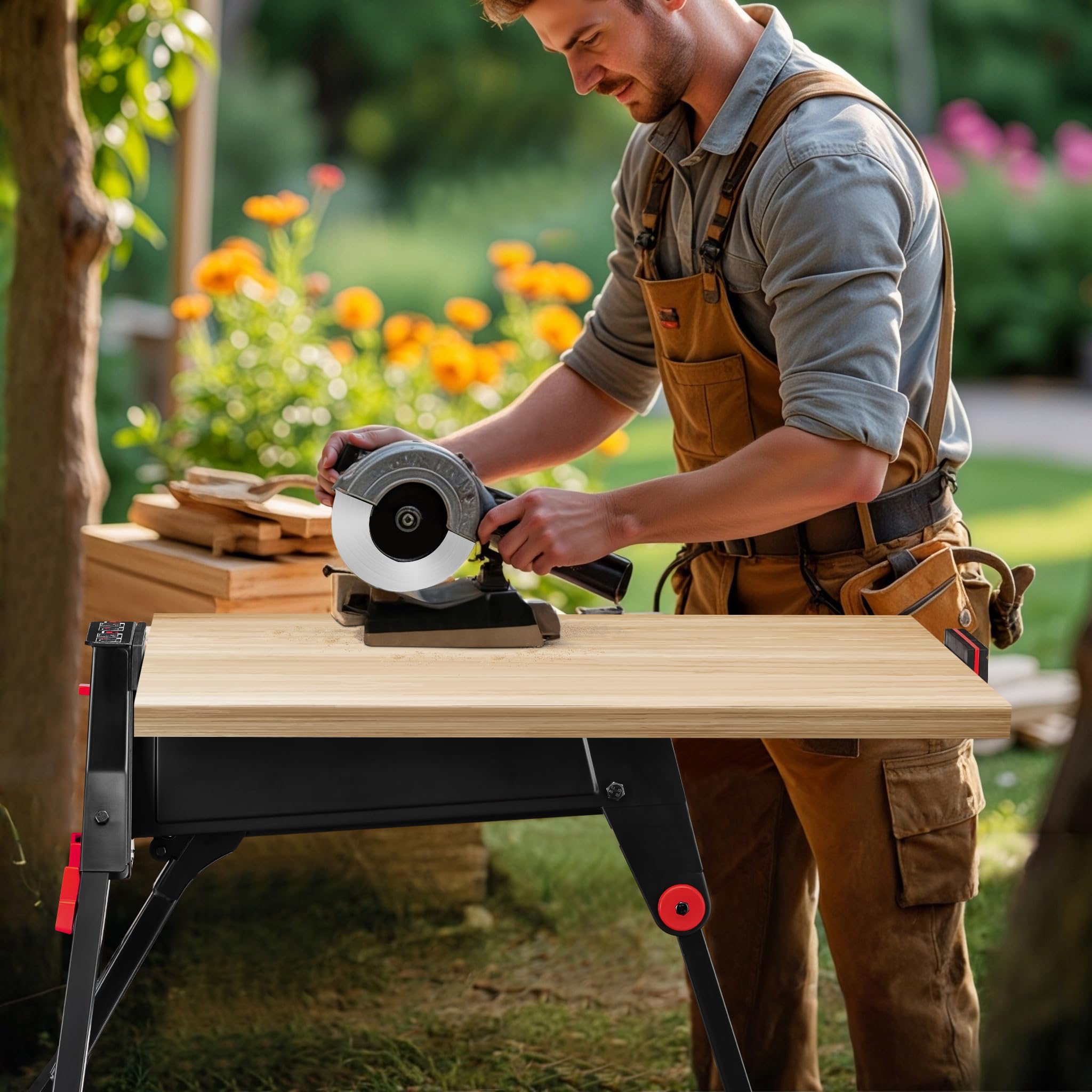 Wiltec Banco de Trabajo con Sistema de sujeción hasta 1000 kg Plegable y portátil Mesa de Trabajo móvil Equipamiento ergonómico Mesa para Taller para talleres, carpinteros, garajes y Bricolaje