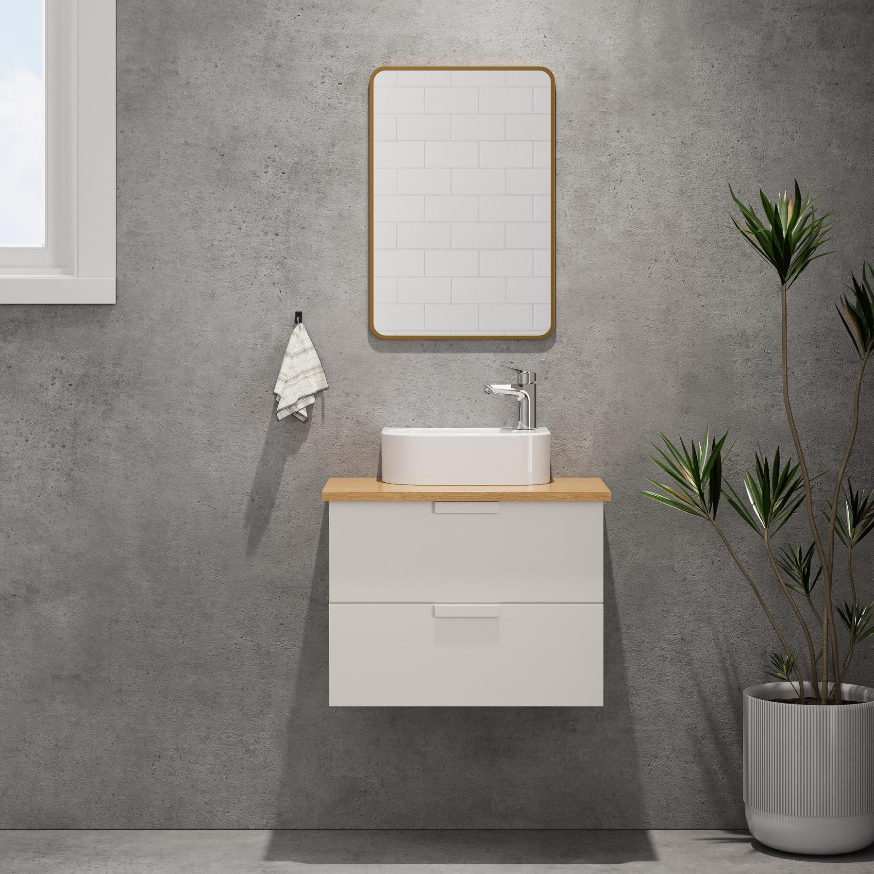 HOROW Lavabo d'angle ovale - Montage mural - Salle de bain - WC | Petit lavabo à main 40 cm blanc en céramique avec trou de robinet à droite, sans trop-plein