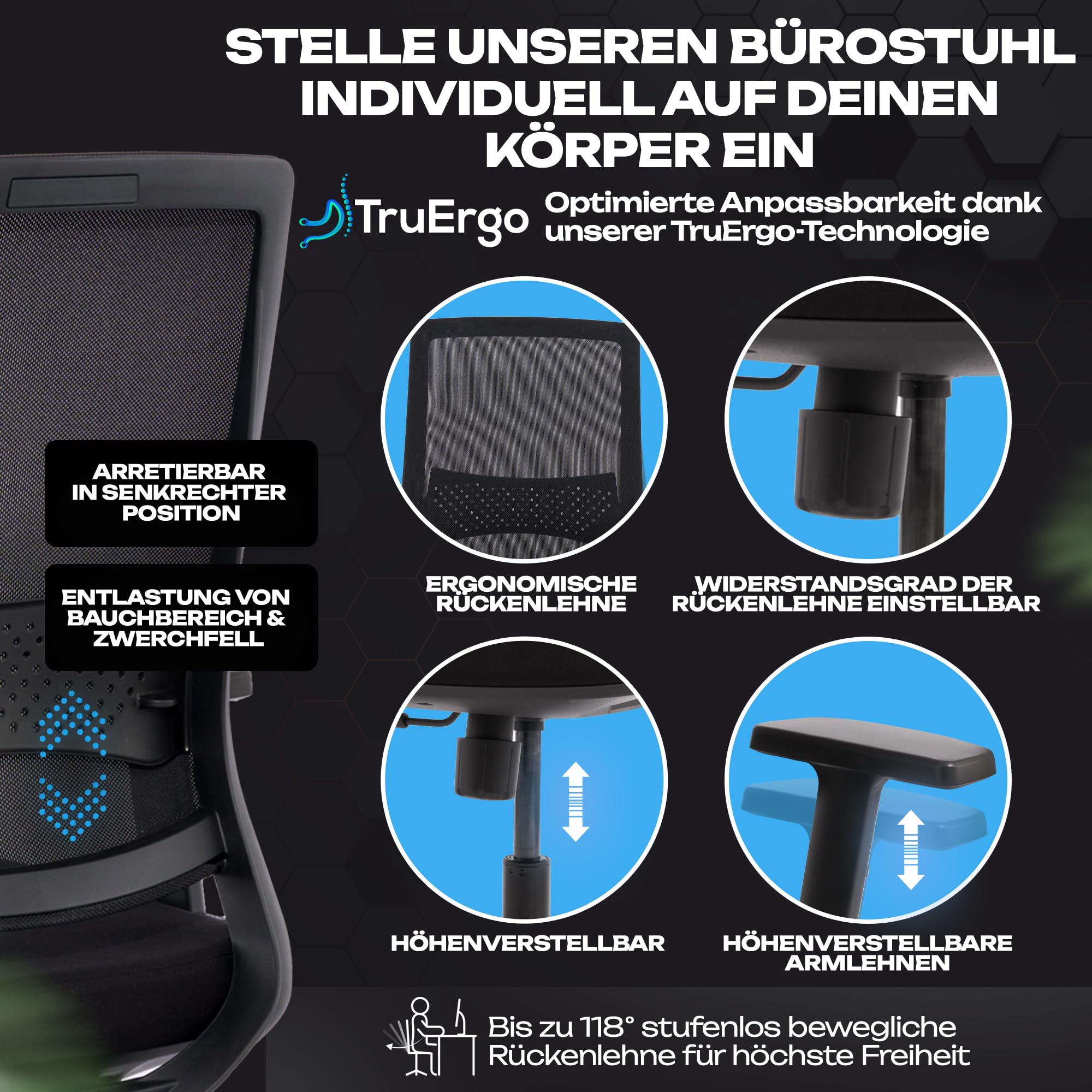 VALKENSTOL M2 Bürostuhl Ergonomisch Testsieger, Einstellbarer Lendenwirbelstütze Schreibtischstuhl für Büro und Home Office