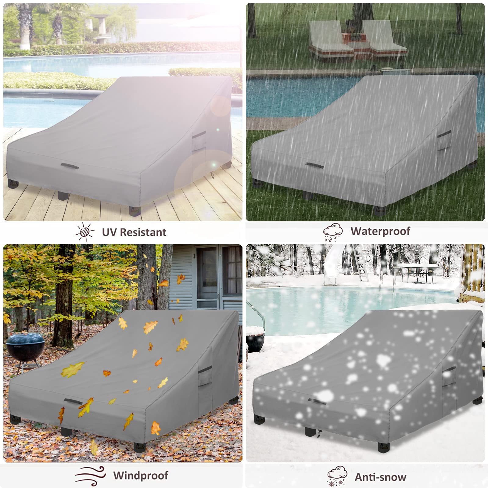 Okcool 100% wodoodporny pokrowiec na krzesło na patio, podwójny, szeroki pokrowiec na krzesło wypoczynkowe, wytrzymałe płótno 600D, 200 cm, pokrowce na szezlongi na zewnątrz