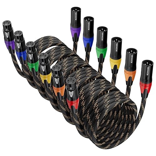 Cables XLR, cables de micrófono XLR de 35 pies, paquete de 6 paquetes de nailon trenzado, cable de altavoz XLR equilibrado de 3 pines, cable de