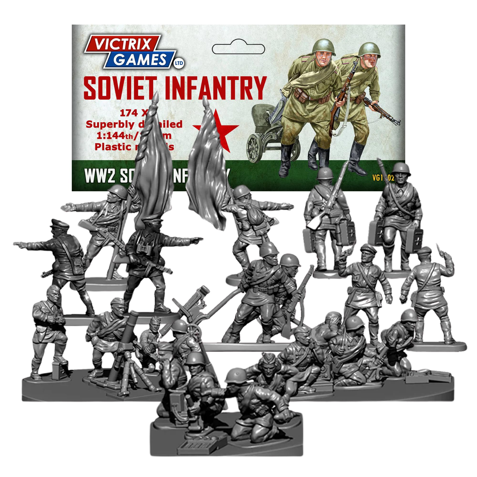 Wargames Delivered - Victrix 12mm Scale Soviet Infantry & Heavy Weapons Set – 174 Highly Detailed WW2 Miniatures Set – with Riflemen, SMG Troops, Snipers & Tank Riders