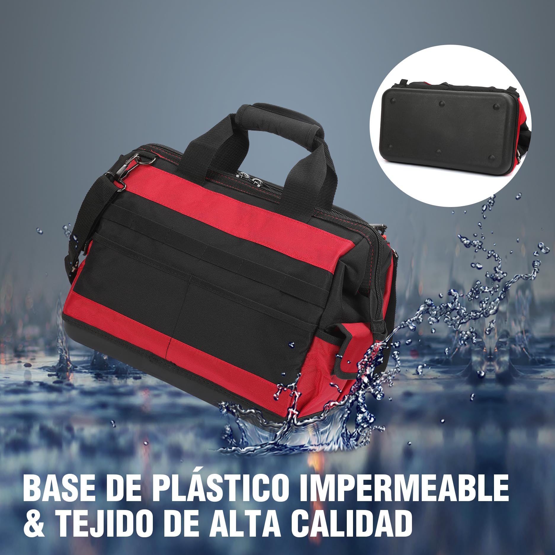WORKPRO Bolsa de Herramientas 42 x 25 x 34 cm, Bolsa de Herramientas con Carga Máxima 18-30kg, Respaldo Rígido Resistente al Agua, Correa Ancha Ajustable para el Hombro, Cremallera Flexible