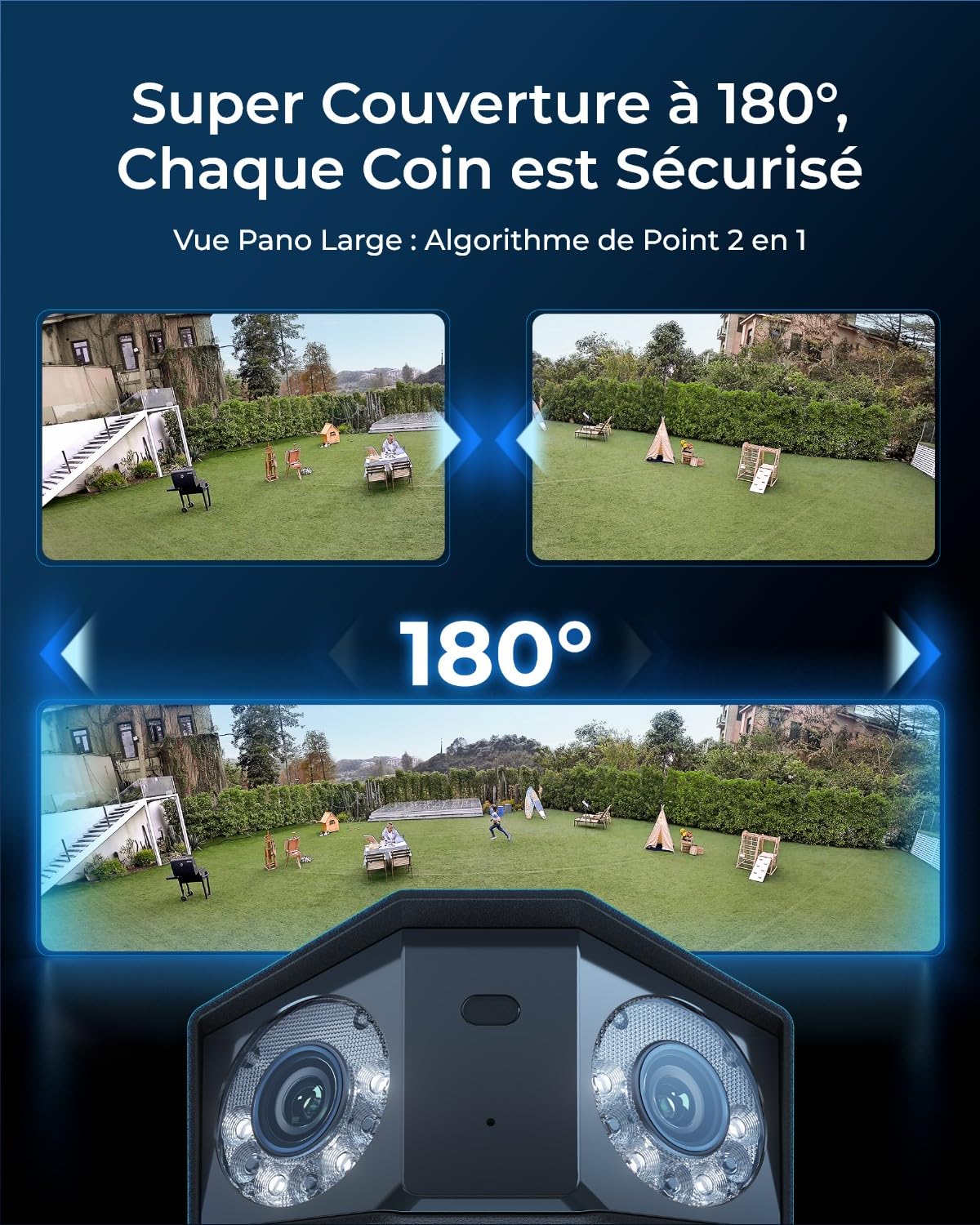 Reolink 16MP Caméra Surveillance PoE, Double Objectif Vue Panor à 180°, Suivi Mouvement, Vision Nocturne Couleur, Détection Personne/Véhicule/Animal, Audio Bidirectionnel, Etanche IP67, Duo 3 PoE