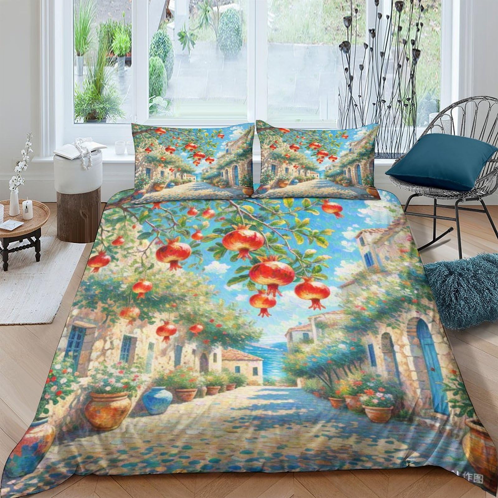 Housse de couette fleur de grenade imprimée 3D douce lit enfant ado 200x200