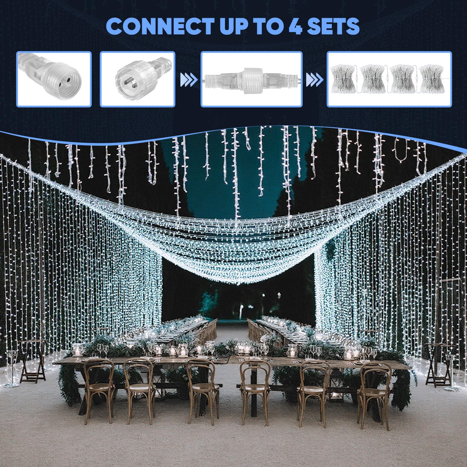 Elegear Kurtyna świetlna na zewnątrz, 6 x 3 m, 600 diod LED, z lodowym