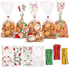 DERAYEE 120 Pieces Christmas Cellophane Bags Xmas Gift/Goodies Treat Bags with 180 Pieces Twist Ties