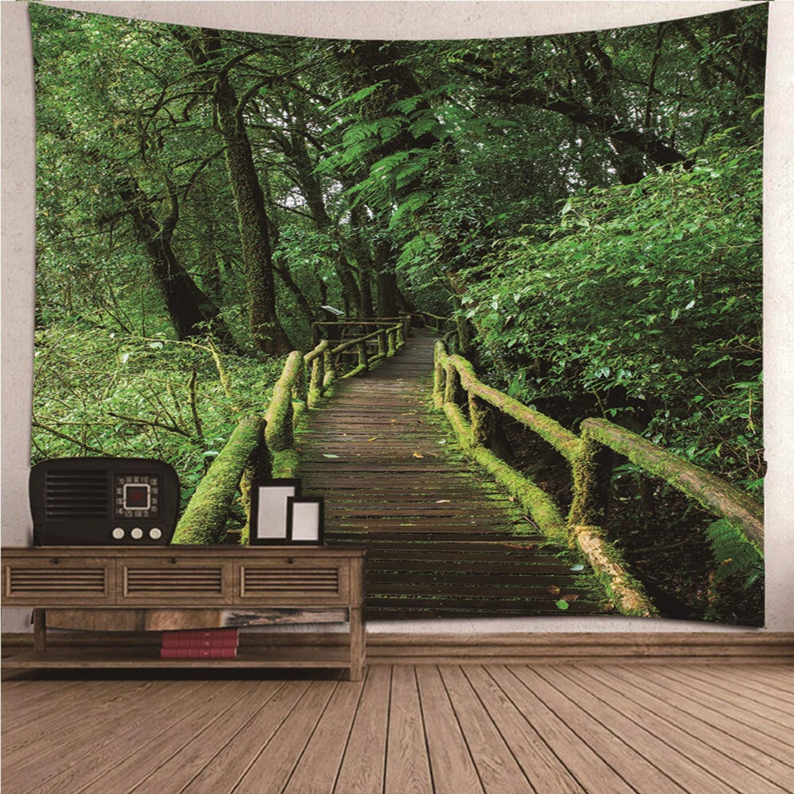 Aeici Tapiz Tela Muro Playa, Tela Decoración Pared Sendero De Maderas Tapiz para Colgar Pared(300X260Cm)