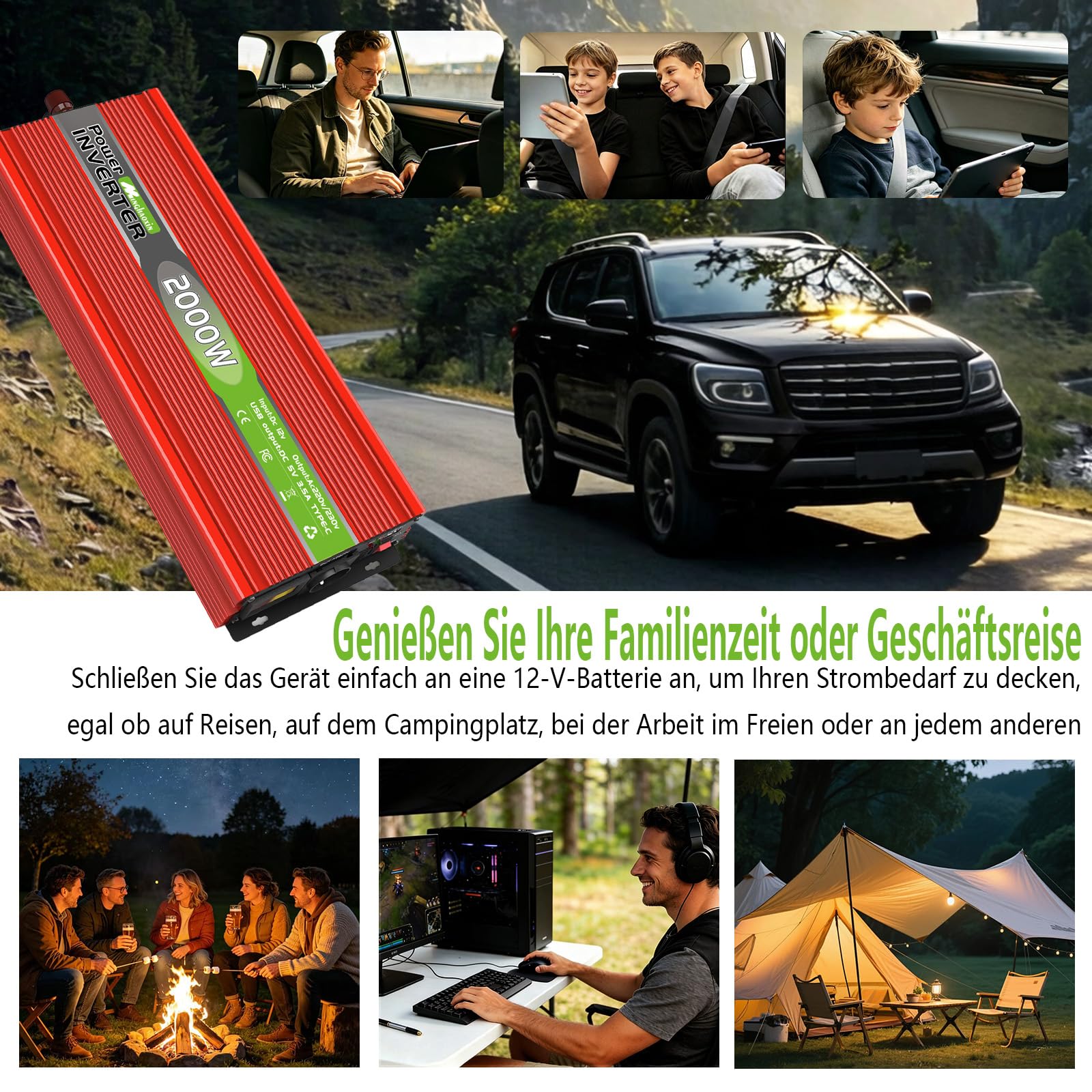 Convertisseur 12V 220V 2000W/4000W Onduleur Transformateur Inverter