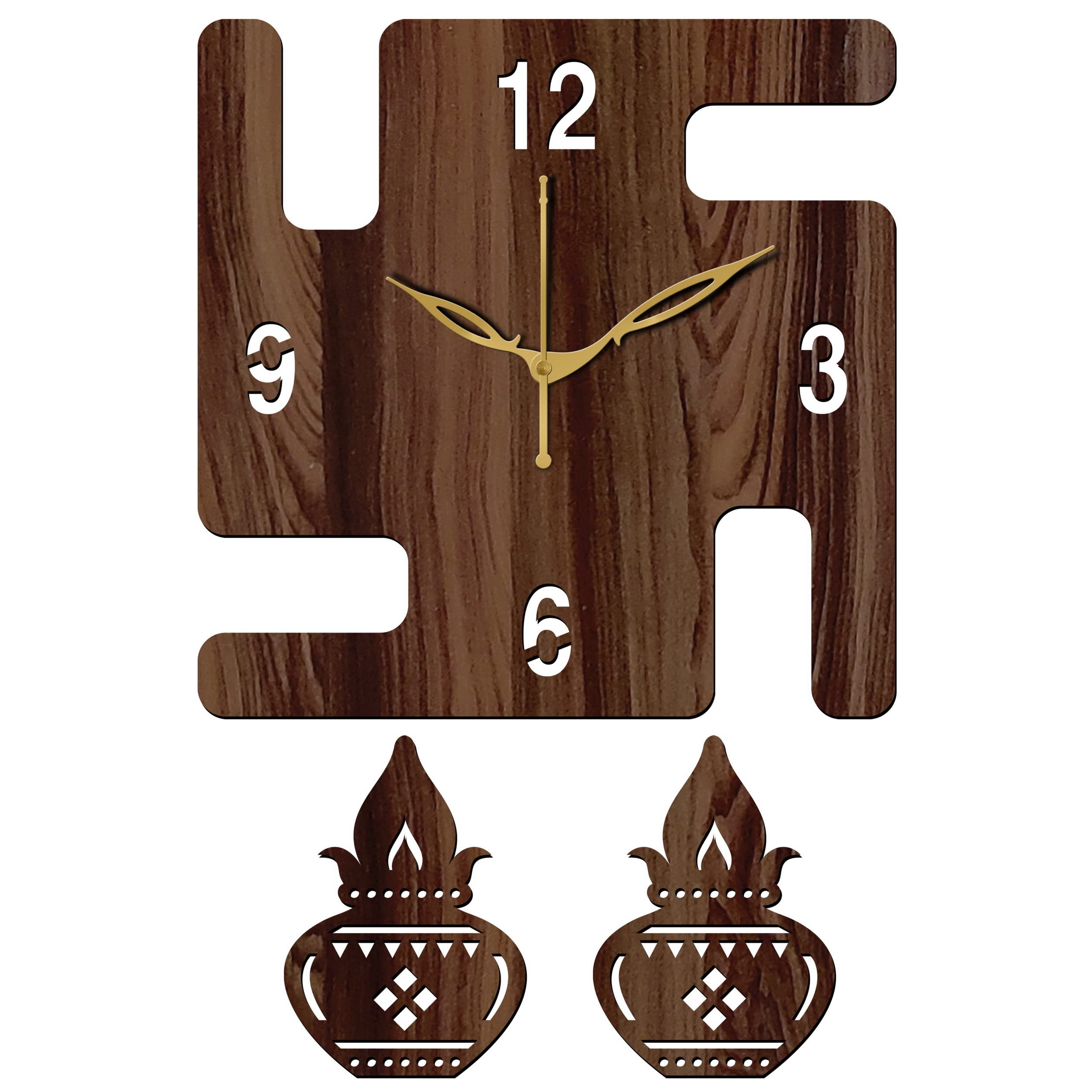 Freny Exim 12" Inch Wooden MDF English Numeral Swastik Square Analog Wall Clock Without Glass (Brown, 30cm x 30cm) - 49-image-30