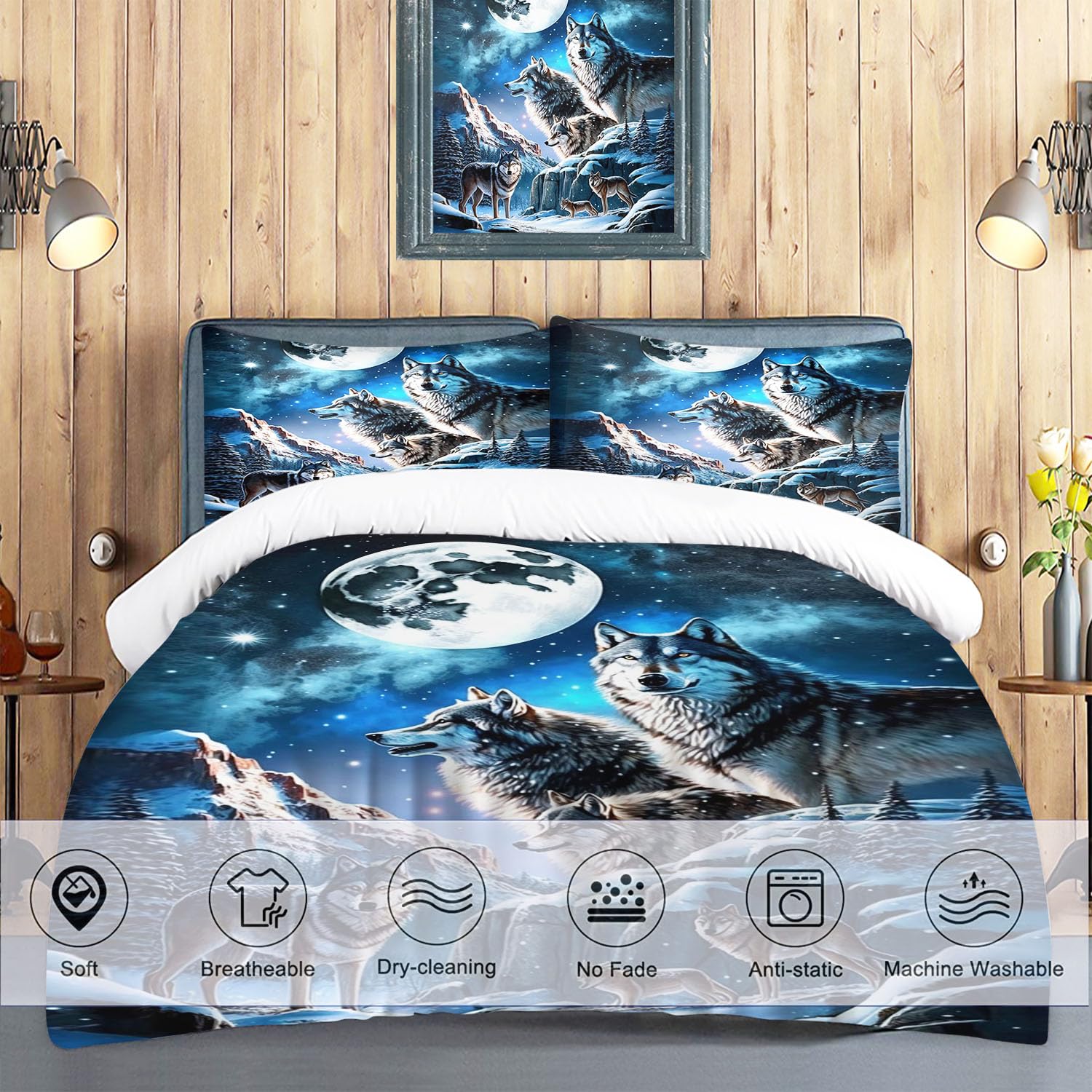 Ambesonne Wolf Duvet Cover Set, Wolf Portrait With Gaze Sublime Animal Illustration Canine Beast