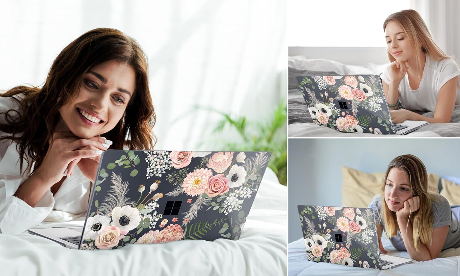 DONGKE Case for Microsoft Surface Laptop 2024, Windows 11 Copilot+ PC, 13.8 Inch Touchscreen Display, Protective Plastic Hard Shell Case with Keyboard Cover & Screen Protector - Dried Flowers