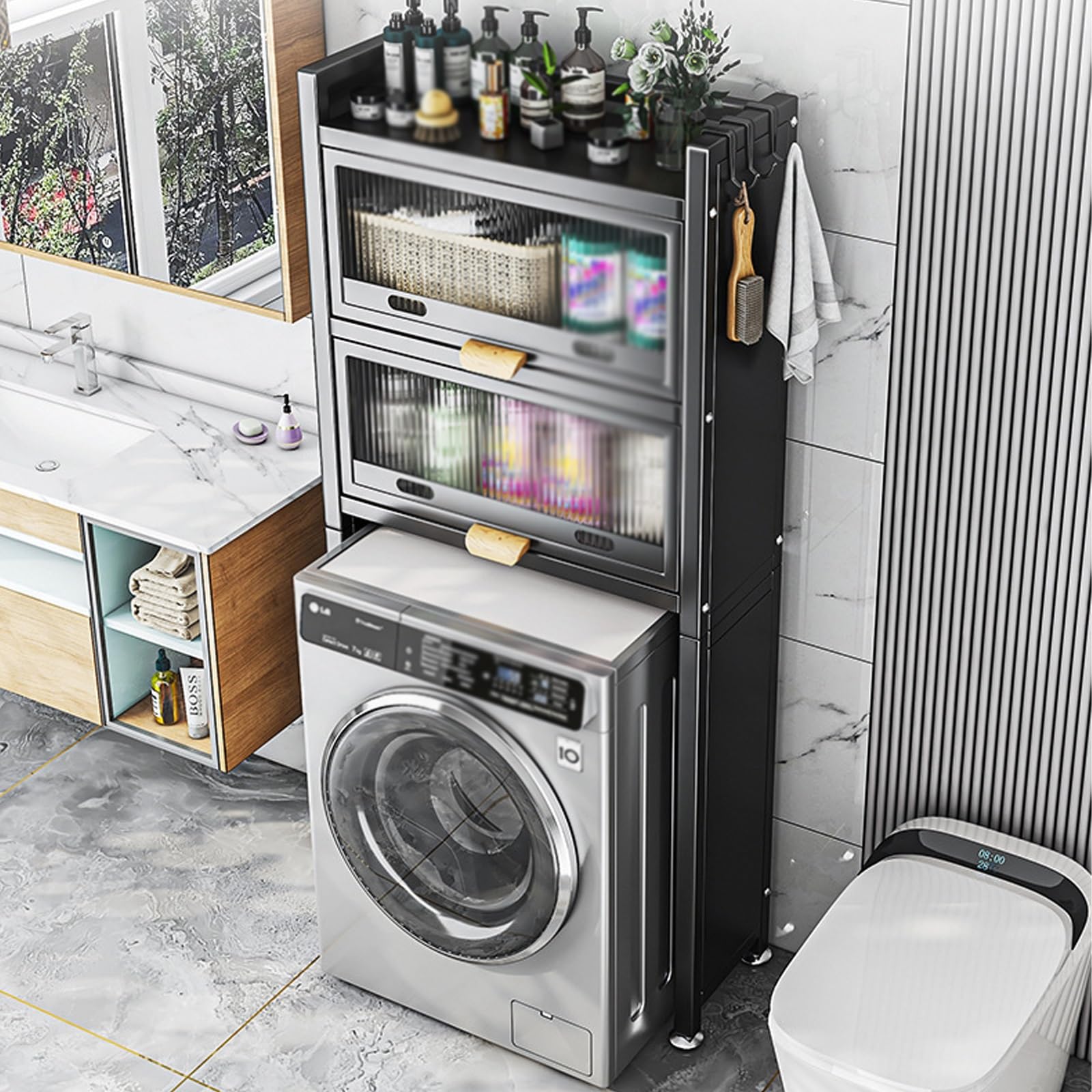 GAMAK Mobiletto sopra Lavatrice con Ante, Mobile Lavatrice Salvaspazio Scaffale Coprilavatrice Salvaspazio, Organizer da Bagno Portaoggetti Salvaspazio per Piccola (Size : Toilet)