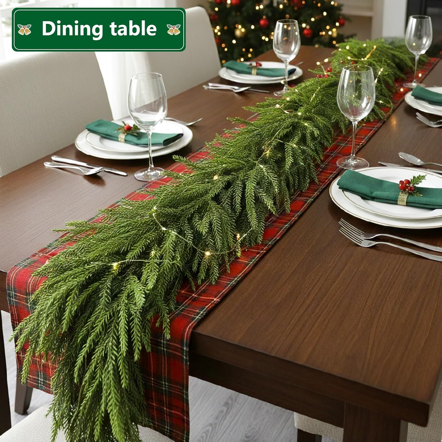 2 Pack 6ft Christmas Norfolk Pine Garlands, Realistic Artificial Greenery Garland, Real Touch Winter Artificial Pine Garlands for Dinner Table, Mantel,Wall,Indoor and Outdoor Christmas Decoration - Image 4
