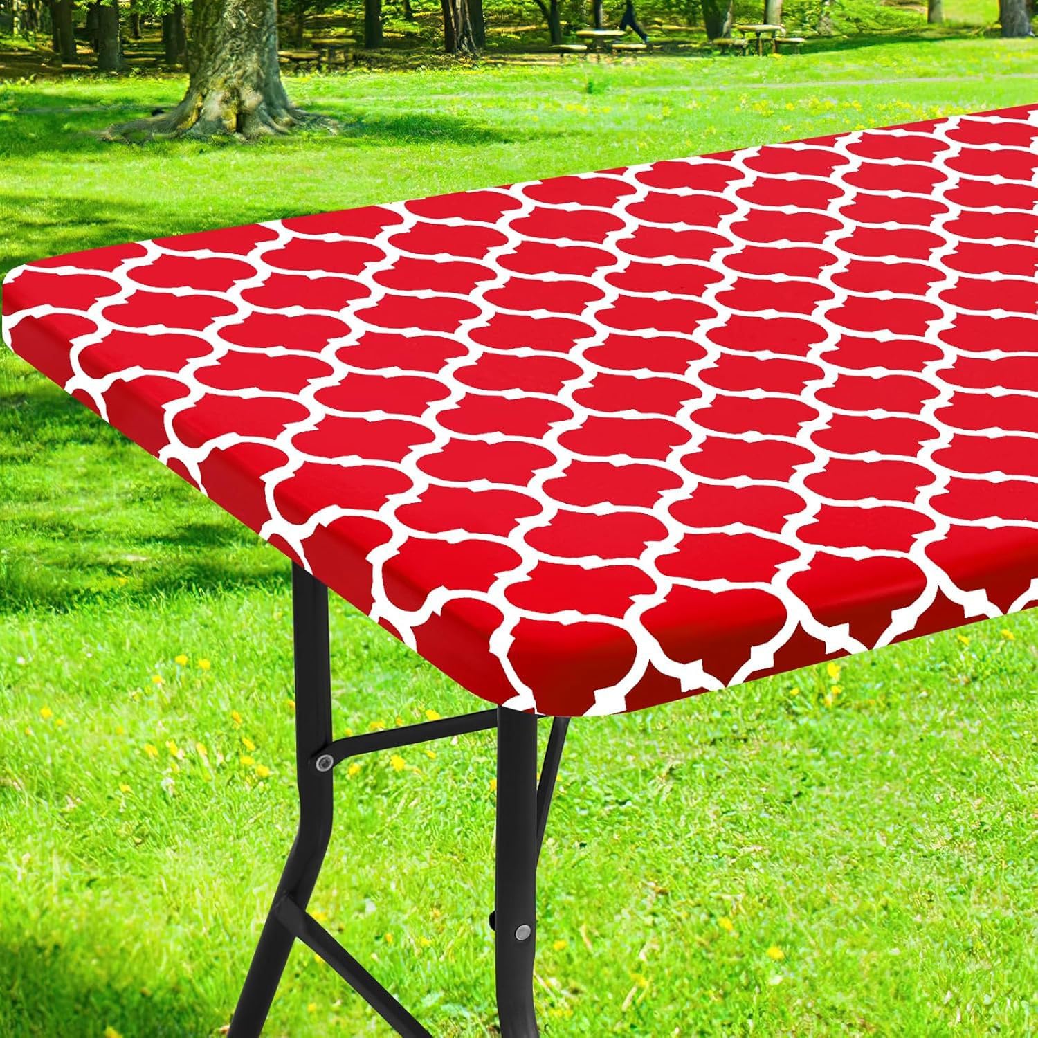 Morbuy Tablecloths Rectangular with Elastic Edged, Waterproof Wipeable Table Protector Cover Water Resistant Tablecloth Covers for Kitchen Outdoor Garden Table (Red,75x120cm)