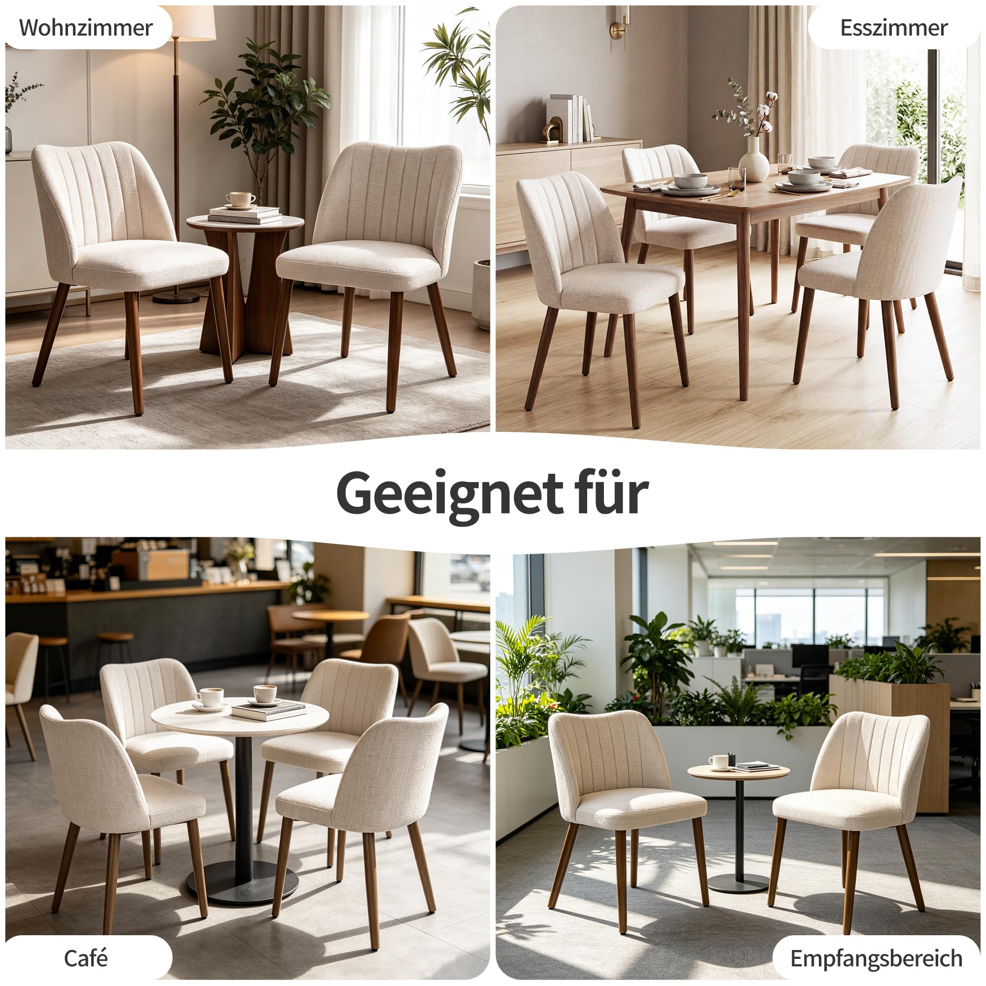 Duhome Esszimmerstuhl 2er Set Leinenstuhl Gepolstert mit Holzbeinen Modern Küchenstuhl für Esszimmer Wohnzimmer Küche, Beige