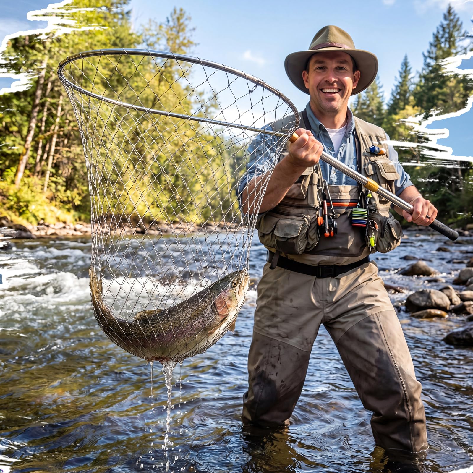 Retino da pesca resistente con manico telescopico in acciaio inossidabile da 200 cm di diametro, guadino pieghevole leggero per spigola, trota, pesce gatto, salmone, Steelhead, barca in