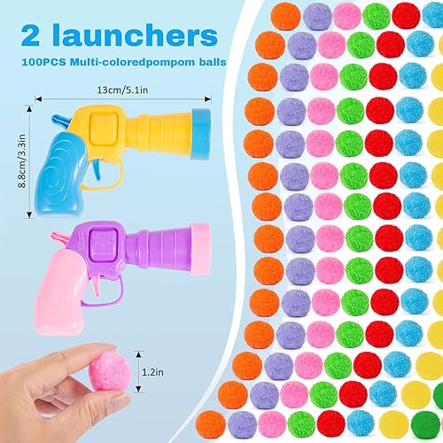 Miniatura 4 de Lanzador de pistola de juguete para gatos, 2 lanzadores de bolas para gatos + 106 bolas de juguete para gatos, disparador de pistola de juguete para