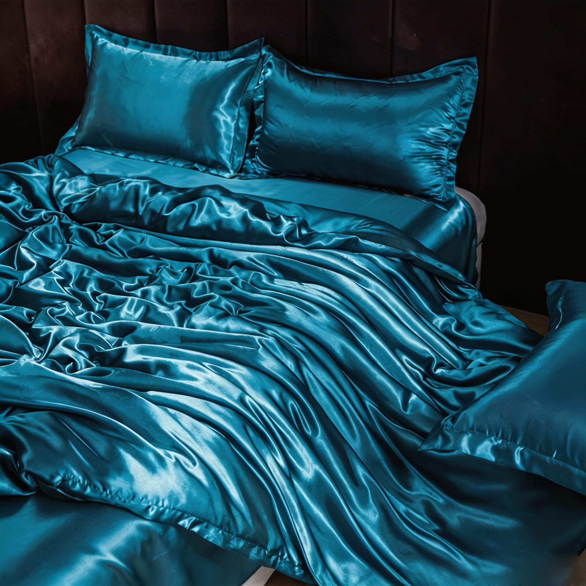 Set copripiumino per letto matrimoniale, 3 pezzi, tessuto satinato liscio e setoso, include 1 copripiumino, 1 lenzuolo con angoli e 1 federa, tinta unita