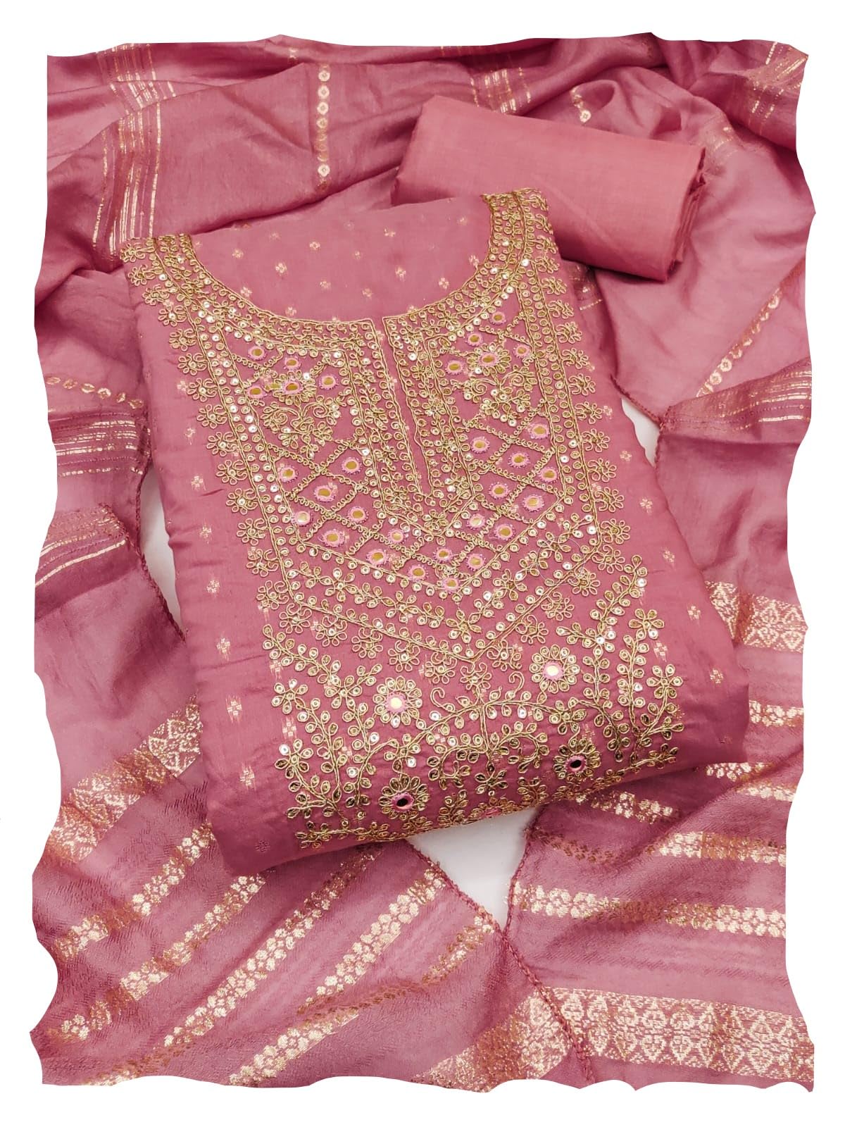 LATEST DRESS MATERIAL FOR WOMEN FEBRIC TYP CHANDERI SILK